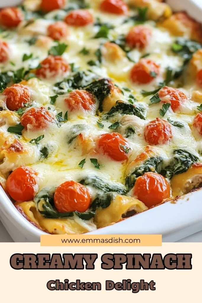Discover the ultimate comfort food with this Creamy Spinach Chicken Casserole! Packed with shredded chicken, fresh spinach, and rich ricotta, this easy recipe is perfect for busy weeknights. Make your own creamy chicken casserole recipe with mozzarella for a delicious spinach pasta bake. Serve it hot for a satisfying meal. Save this easy spinach chicken casserole for your next family dinner! #SpinachChickenCasserole #CreamyChickenCasseroleRecipe #EasySpinachPastaBake #RicottaChickenCasserole