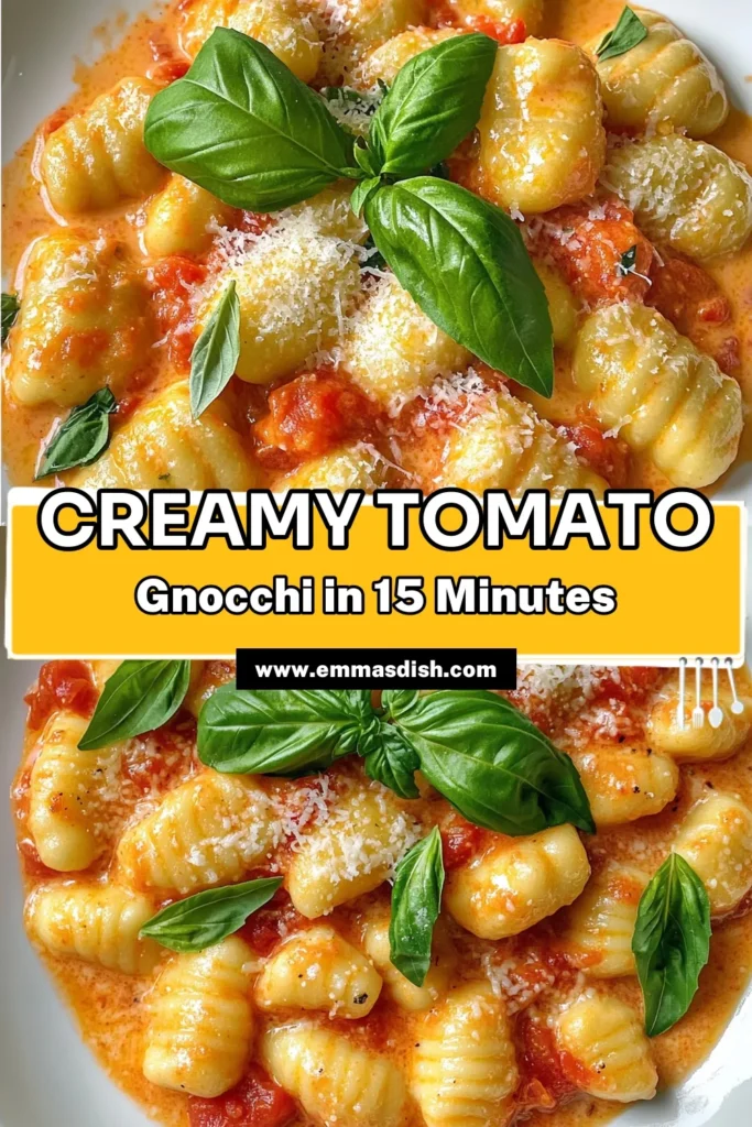 Whip up a delicious Minute Creamy Tomato Gnocchi in just 15 minutes! This easy recipe combines soft gnocchi with a rich, creamy tomato sauce, infused with garlic and herbs for an unforgettable meal. Perfect for busy weeknights or a cozy dinner. Don't miss out—click through to discover how to make this simple yet gourmet dish that your family will love! #CreamyTomatoGnocchi #EasyRecipes #DinnerIdeas #CookingAtHome