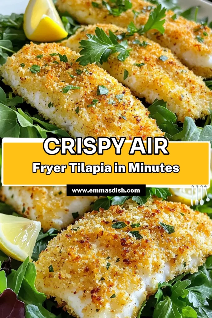 Indulge in a delicious and healthy dinner with this Air Fryer Parmesan Crusted Tilapia recipe! With a crispy, golden crust made from Parmesan and panko breadcrumbs, this dish is easy to prepare and cooks in just 20 minutes. Perfect for busy weeknights, it's not only tasty but also satisfying. Click through for the full recipe and presentation tips to impress your family! #AirFryerRecipes #HealthyEating #Tilapia #EasyDinnerIdeas