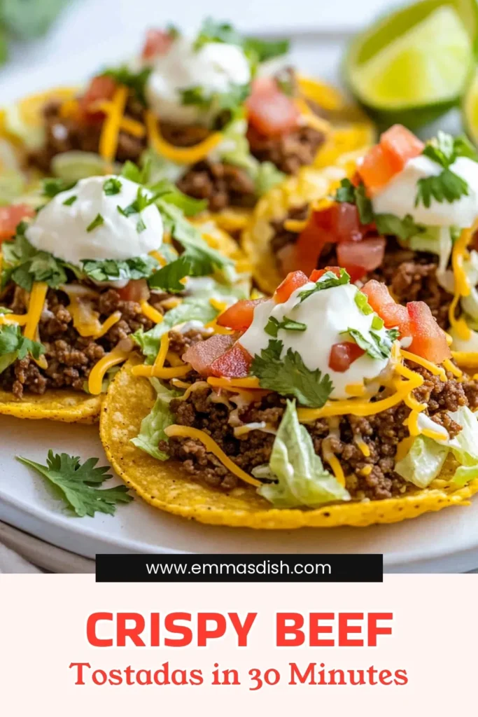 Savor the crunch with these delicious, easy tostada recipes featuring crunchy beef tostadas! This ground beef tostadas recipe combines seasoned beef with tasty toppings like refried beans, shredded lettuce, and Mexican cheese for a perfect family meal. Explore various tostada toppings ideas to customize your creation. Try this Mexican tostadas with cheese today and impress your dinner guests! Save and share the love! #Tostadas #BeefRecipes #MexicanFood #EasyRecipes