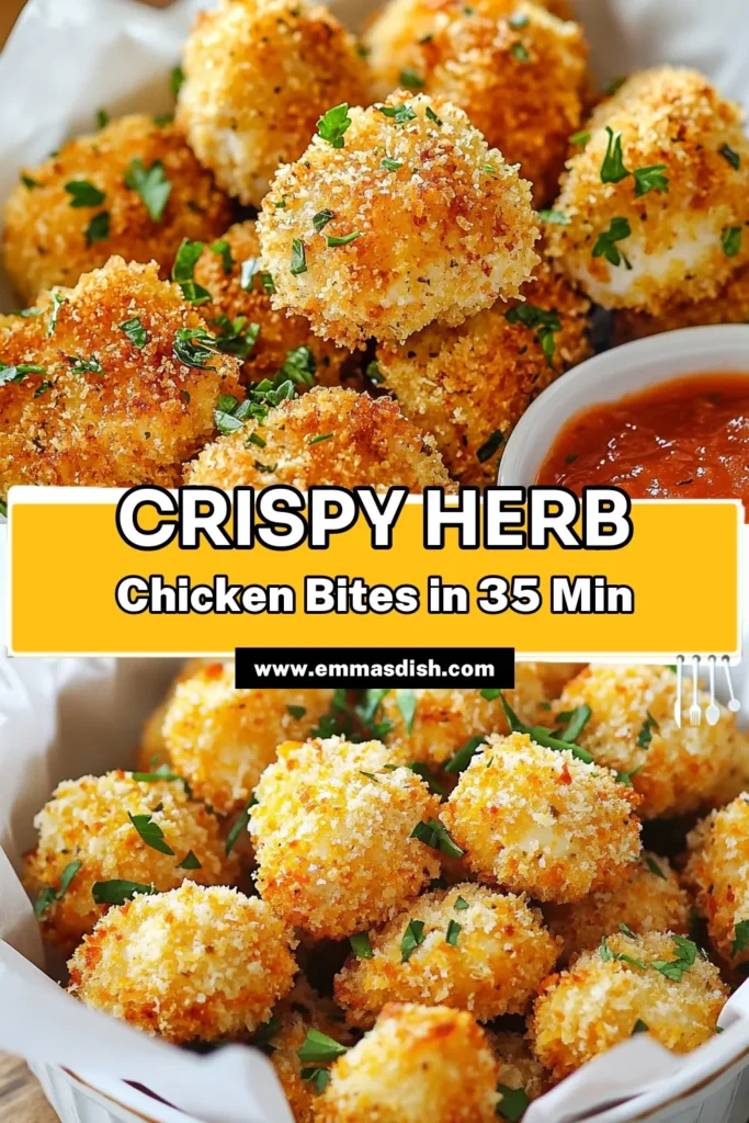Enjoy these crispy oven baked chicken bites that are perfect for any gathering! This herb-packed chicken bites recipe features panko for that extra crunch, making it an easy chicken appetizer everyone will love. With just a few simple ingredients, you'll have baked chicken breast bites that are juicy and flavorful. Try this recipe today and impress your guests! Don’t forget to save for later! #ChickenBites #EasyAppetizers #PankoChicken #BakedChickenBreast