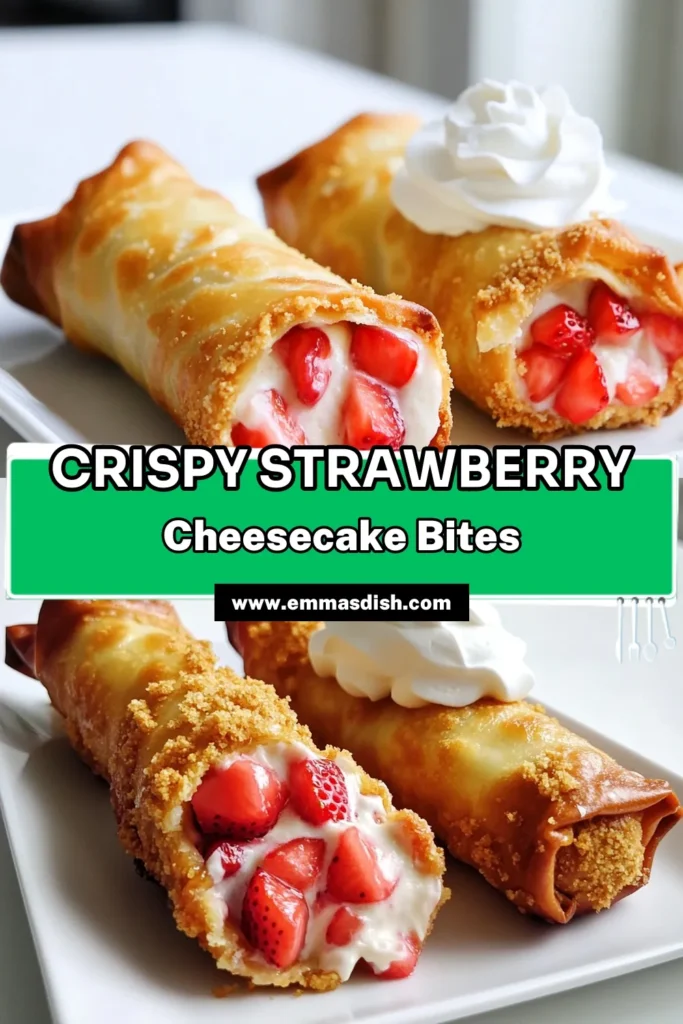 Indulge in a delightful twist on a classic dessert with these Strawberry Cheesecake Eggrolls! Packed with creamy cheesecake and fresh strawberries, these crispy treats are perfect for any occasion. Learn how to make them in just 30 minutes, and wow your friends and family! Click through for the full recipe and start your delicious journey today! #StrawberryCheesecake #DessertRecipes #QuickRecipes #YummyTreats