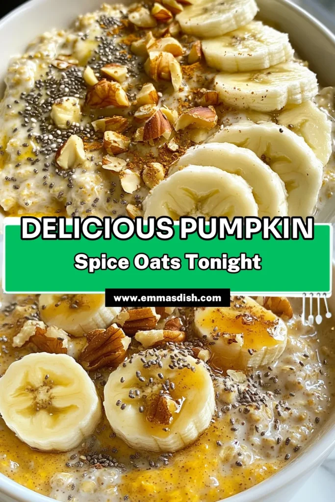Start your mornings right with these delicious pumpkin spice overnight oats! This easy overnight oats recipe blends creamy pumpkin puree, almond milk, and warm pumpkin pie spice for a delicious fall breakfast idea. Perfect for busy mornings, these healthy pumpkin recipes are vegan-friendly and packed with nutrition. Make your mornings cozy and flavorful with this simple recipe. Save it now and enjoy the fall vibes! #PumpkinSpiceOvernightOats #HealthyPumpkinRecipes #VeganPumpkinOats #FallBreakfastIdeas