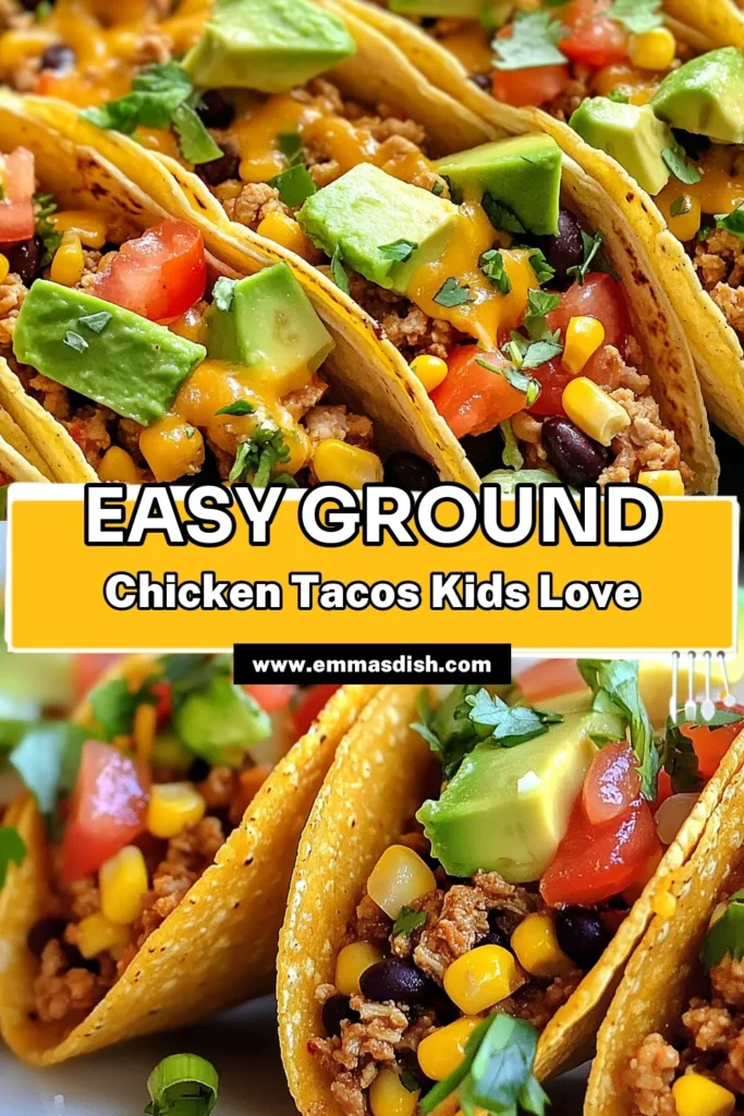 Looking for a kid-friendly taco recipe? Try these delicious ground chicken tacos! This easy taco filling combines ground chicken, black beans, corn, and spices for healthy chicken tacos everyone will love. Perfect for taco night, they're quick to make and customizable with your favorite toppings. Enhance your family meals with this simple and nutritious recipe. Save this kid-approved recipe for your next taco night! #GroundChickenTacos #TacoNightRecipe #EasyTacoFilling #HealthyChickenTacos