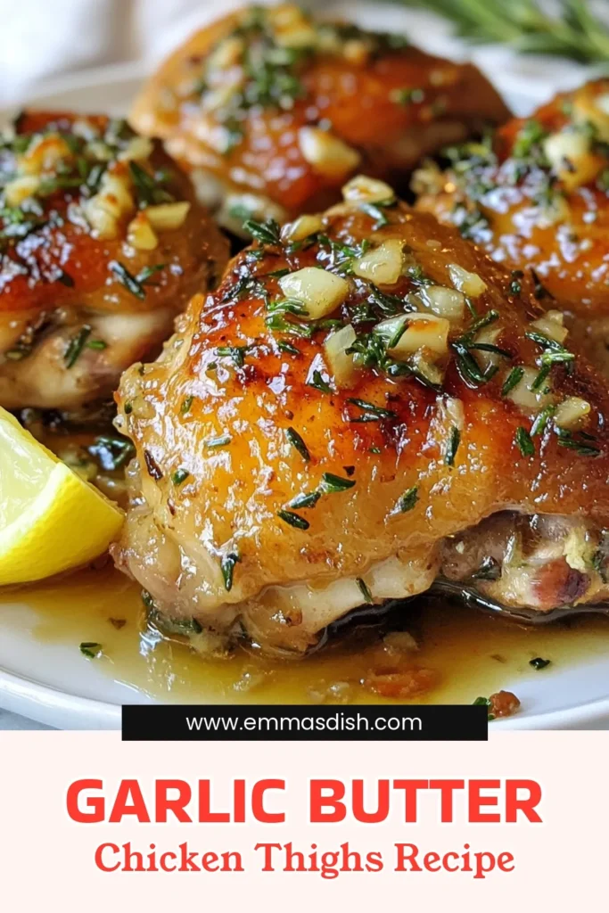 Discover the deliciousness of Rosemary Garlic Chicken Thighs with this easy Butter Chicken Thighs recipe! Perfect for an oven roasted chicken thighs dinner, these juicy chicken thighs are infused with buttery garlic and fragrant rosemary. In just 40 minutes, you can create a mouthwatering dish that's sure to impress. Try this flavorful Garlic Butter Chicken Recipe tonight and elevate your dinner routine! Save this recipe for your next meal idea! #ChickenThighs #EasyDinnerRecipes #GarlicButter #OvenRoasted