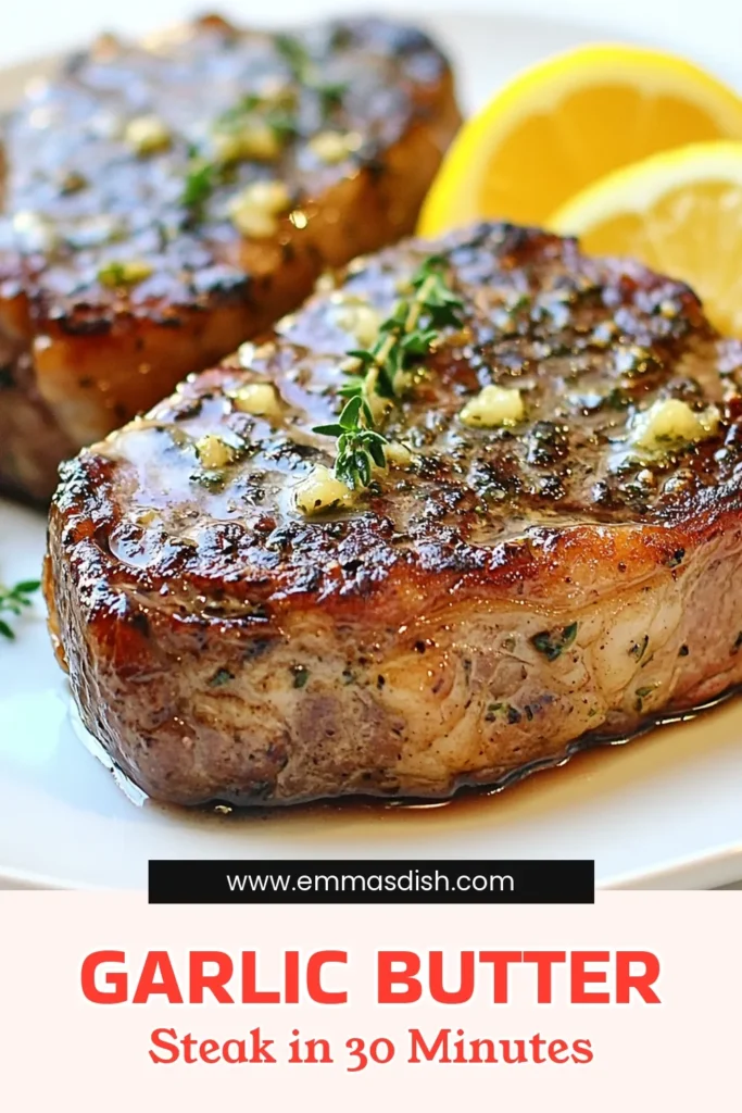 Elevate your dinner with this ultimate garlic butter steak recipe featuring tender ribeye steak with garlic butter. Perfect for an easy steak dinner, this dish combines a delicious garlic steak marinade and the best garlic butter sauce for steak. Ready in just 30 minutes, it's an impressive yet simple meal. Click to discover how to make juicy, mouth-watering steak! Don’t forget to save! #GarlicButterSteak #SteakDinner #RibeyeSteak #EasyRecipes