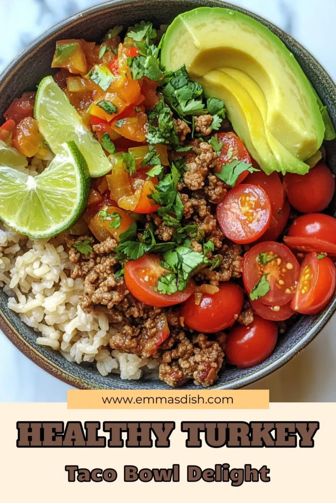 Enjoy a delicious and nutritious Turkey Taco Bowl that's perfect for any meal! This easy taco bowl recipe combines ground turkey, fresh veggies, quinoa, and spices for a healthy twist. Try this simple ground turkey taco recipe for a satisfying weeknight dinner. Save this healthy turkey recipe to impress your friends and family with a flavorful feast. Don’t forget to top with lime and cilantro for added zing! #TurkeyTacoBowl #HealthyTurkeyRecipes #TacoBowlWithQuinoa #EasyTacoBowlRecipe