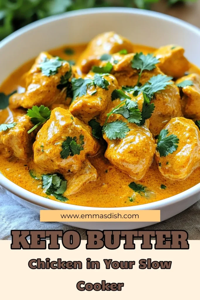Discover the mouthwatering flavors of Slow Cooker Keto Butter Chicken with this easy and delicious Keto Butter Chicken Recipe! This low carb butter chicken is perfect for Keto meal prep recipes and is ready to impress your family. Just throw in the ingredients and let the slow cooker do the work! Enjoy a rich, creamy dish that fits your diet. Save this recipe for a hassle-free, tasty dinner tonight! #KetoButterChicken #SlowCookerRecipes #LowCarbEats #MealPrepIdeas