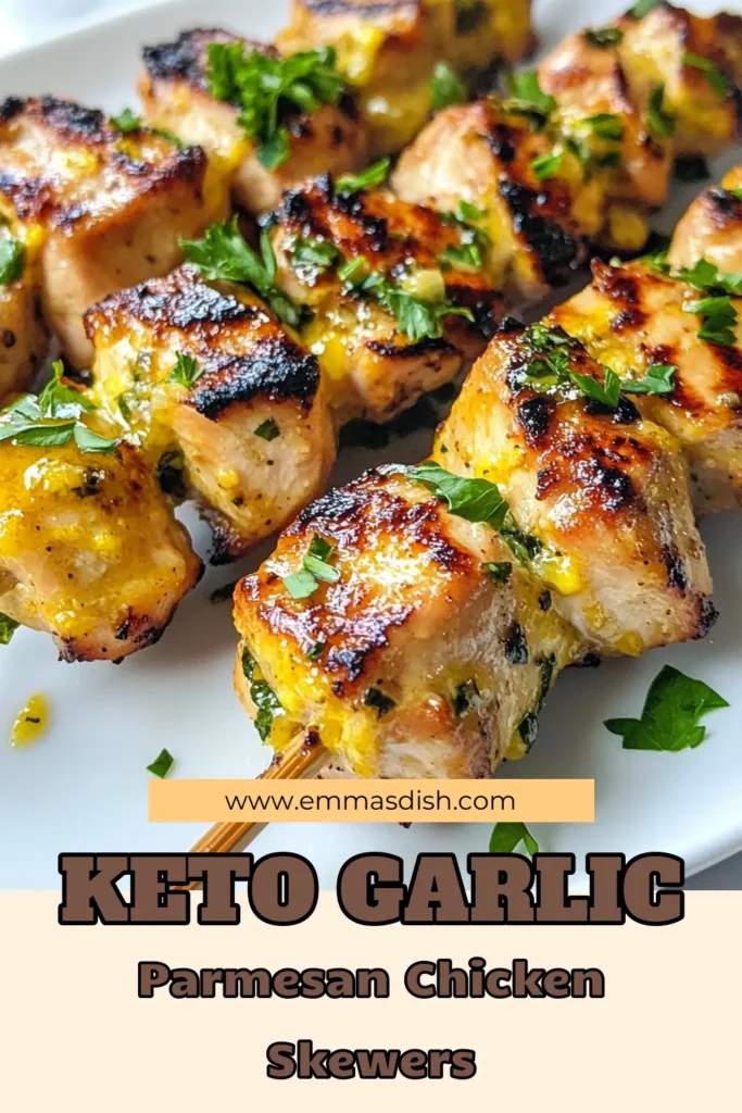 Discover the delicious and easy Keto Chicken Skewers with Garlic and Parmesan, perfect for your low carb chicken recipes! These grilled chicken skewers feature juicy marinated chicken breast, garlic, and rich Parmesan cheese, making them an ideal choice for easy keto dinner recipes. Ready in under an hour, they're sure to impress your family and friends. Try this recipe today and enjoy a tasty, healthy meal! Save for later! #KetoChickenSkewers #GarlicParmesanChicken #LowCarbRecipes #EasyDinnerIdeas
