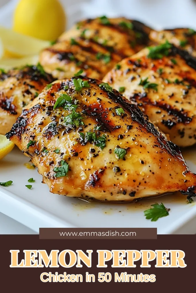 Discover the ultimate Lemon Pepper Chicken Recipe, perfect for a healthy lemon chicken dinner! This easy chicken marinade combines olive oil, lemon zest, and spices for delicious grilled chicken with lemon zest. Ready in just 50 minutes, this Lemon Garlic Chicken Breast is tender, juicy, and bursting with flavor. Try it tonight and wow your family! Save this recipe for later! #LemonPepperChicken #HealthyDinner #GrilledChicken #EasyRecipes