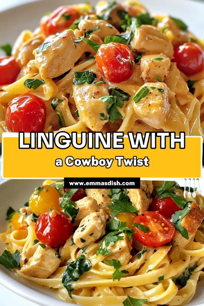 Indulge in this delicious Cowboy Butter Chicken Linguine, a creamy chicken linguine that's perfect for an easy chicken dinner that impresses! Made with sautéed chicken, fresh veggies, and rich cowboy butter sauce, this linguine pasta recipe is a comforting favorite. Discover how to create this flavor-packed dish and make weeknight meals special. Save this recipe for your next dinner adventure! #CowboyButterChicken #LinguinePastaRecipe #EasyChickenDinner #CreamyChickenLinguine