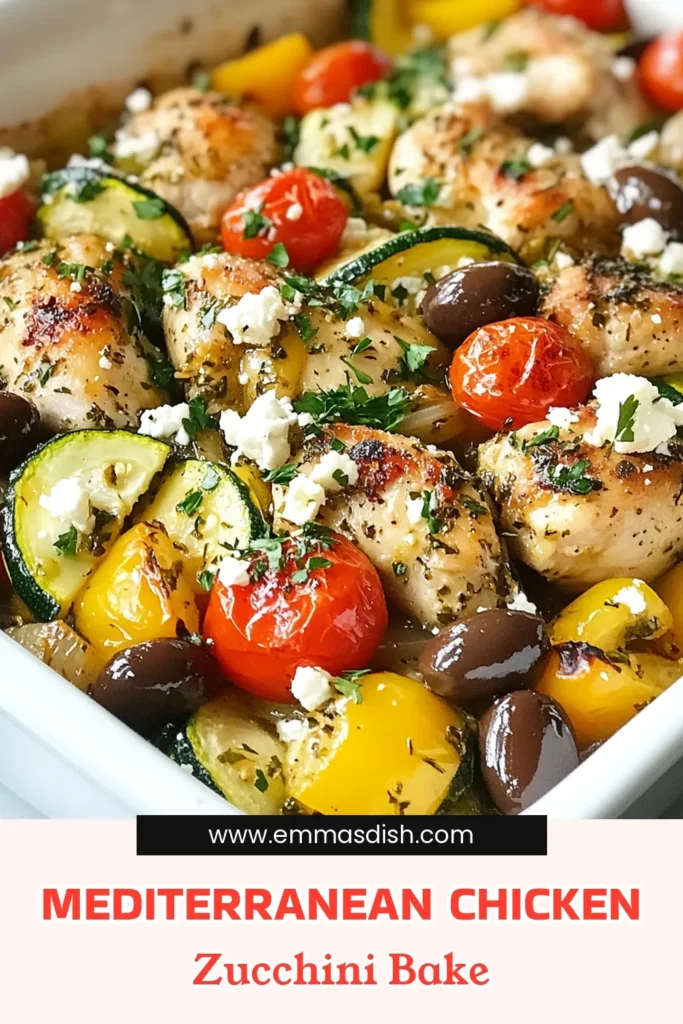 Discover the perfect Mediterranean chicken bake with this easy zucchini chicken recipe! This healthy chicken casserole combines tender chicken, fresh veggies, and savory feta for a delicious meal that's a hit for the whole family. Embrace the Mediterranean diet with this baked chicken with vegetables dish that's simple to prepare. Save this Mediterranean Chicken Zucchini Bake recipe for your next dinner! #MediterraneanDiet #HealthyRecipes #Casserole #ChickenDinner