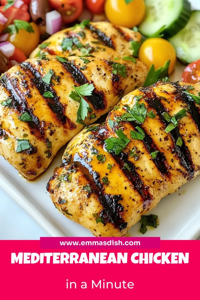 Discover the deliciousness of High Protein Mediterranean Chicken! This grilled chicken recipe features a flavorful Greek yogurt marinade that keeps the chicken tender and juicy. Paired with a vibrant healthy Mediterranean salad, it's the perfect easy chicken dinner for any night. Elevate your meal prep and health goals with this protein-packed dish. Save this recipe now for your next family dinner! #MediterraneanChicken #GrilledChickenRecipe #HealthyEating #EasyDinnerIdeas