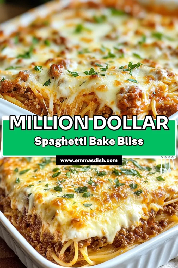 Discover the deliciousness of Million Dollar Spaghetti! This baked spaghetti recipe combines ground beef and creamy layers to create a cheesy spaghetti casserole that's perfect for an easy spaghetti dinner. With its mouthwatering flavors and simple steps, you'll impress your family and friends. Try this Million Dollar Spaghetti tonight and bring smiles to the table. Don't forget to save this recipe for later! #SpaghettiRecipe #CheesyCasserole #EasyDinner #PastaLove