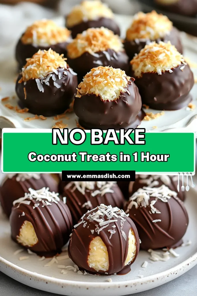 Indulge in these delicious no-bake coconut cream balls, the perfect coconut chocolate treats for any occasion! Made with almond flour, they're easy coconut snacks that require no baking. These dairy-free coconut balls are not only simple to prepare but also a delightful dessert option. Surprise your friends and family with this recipe! Save it now and enjoy a sweet moment! #NoBakeDesserts #CoconutTreats #EasySnacks #DairyFreeRecipes