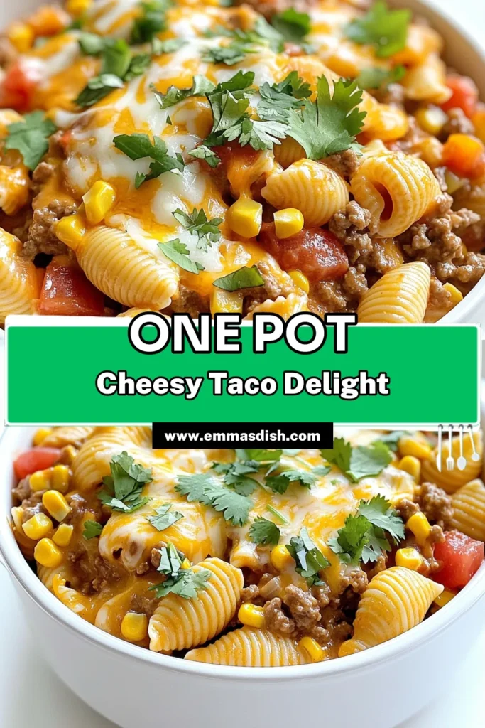 Indulge in a hearty One Pot Cheesy Taco Pasta that's sure to please the whole family! This simple yet delicious dish features pasta, ground beef, taunting taco seasoning, and creamy cheeses all cooked in one pot for easy cleanup. Perfect for busy weeknights, this recipe is bursting with flavor and makes dinner a breeze! Click to explore the full recipe and elevate your pasta game today! #OnePotMeals #TacoPasta #CheesyRecipes #EasyDinnerIdeas