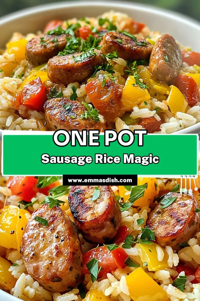 Try this One Pot Sausage and Rice for an easy dinner that everyone will love! This chicken sausage recipe combines savory flavors with quick rice dishes to create a delicious one pot meal. Perfect for busy nights, this recipe is packed with protein and veggies. You'll enjoy the satisfying taste while spending less time in the kitchen. Ready in just 35 minutes! Save this for your next quick dinner idea. #OnePotMeals #EasyDinnerRecipes #ChickenSausageRecipe #QuickRiceDishes