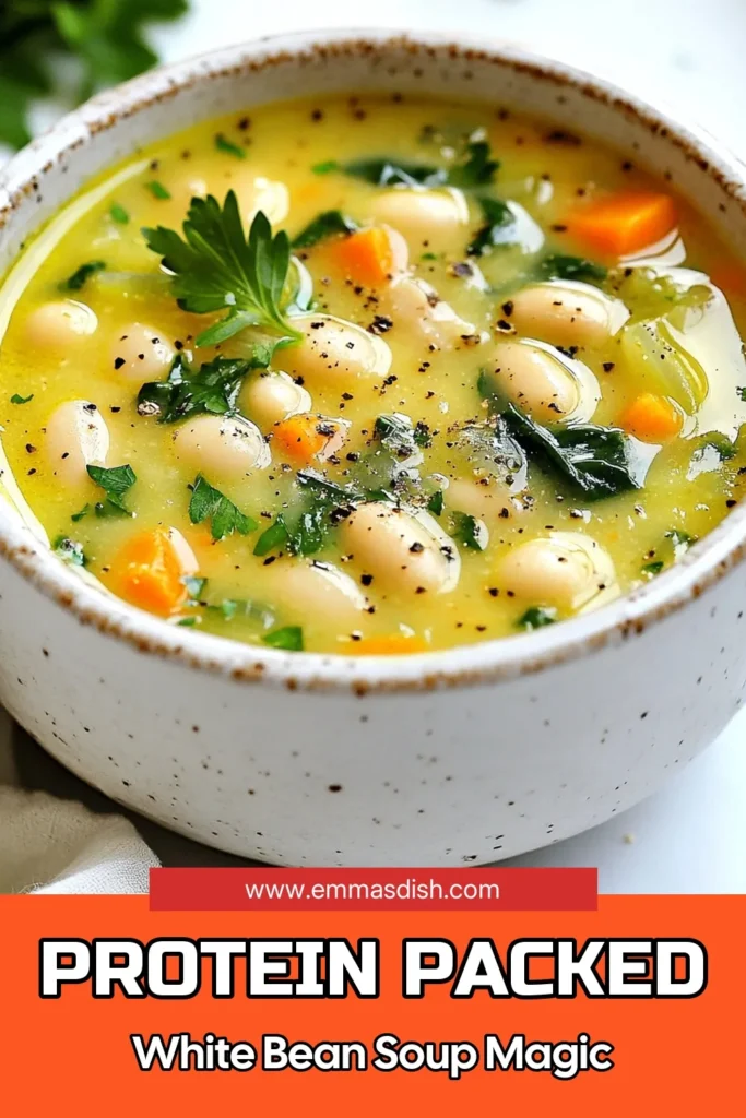 Looking for a delicious and nutritious meal? This high protein white bean soup recipe is perfect for you! Packed with cooked white beans, fresh veggies, and flavorful spices, this healthy vegetarian soup is both satisfying and creamy. Ready in just 40 minutes, it's ideal for a quick lunch or dinner. Don't miss out on this easy recipe—try it today! Save and share your thoughts! #HighProteinSoup #WhiteBeanSoupRecipe #HealthyVegetarianSoup #CreamyBeanSoup