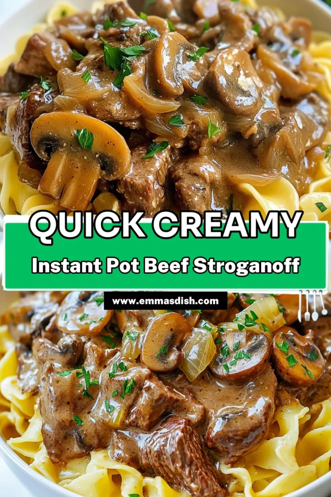 Discover how to make an unforgettable Instant Pot Beef Stroganoff with this easy beef stroganoff recipe that guarantees a hearty dinner in just 30 minutes! This quick Instant Pot meal features tender beef, mushrooms, and a creamy stroganoff sauce served over egg noodles. Perfect for busy nights, your family will love it! Don't miss out—save this recipe for delicious weeknight dinners! #InstantPotBeefStroganoff #HeartyDinnerRecipes #QuickInstantPotMeals #CreamyStroganoffSauce