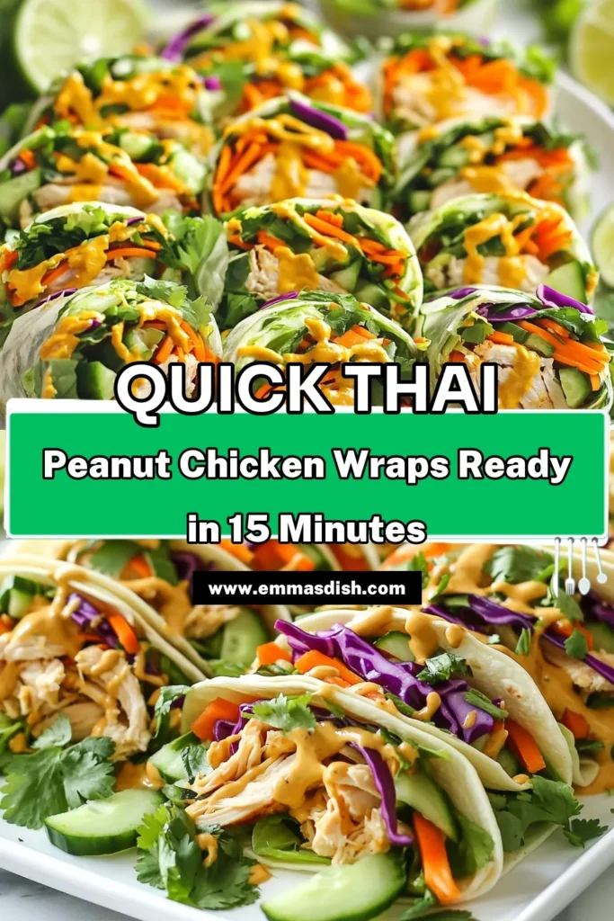 Discover the delicious taste of Thai peanut chicken wraps, perfect for a quick meal! These healthy chicken wraps are packed with flavor and crunch, featuring tender chicken, fresh veggies, and a simple easy peanut sauce recipe. Using whole wheat tortillas, this Thai chicken wrap recipe is not only nutritious but also easy to prepare. Elevate your meal prep with this delightful recipe. Save now and enjoy later! #ThaiPeanutChickenWraps #HealthyChickenWraps #PeanutSauce #WholeWheatTortillaRecipes