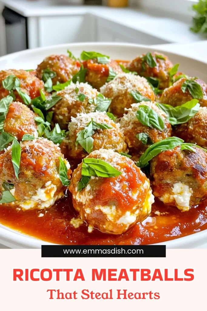 Savor the irresistible flavor of Ricotta Meatballs Delight with this simple and delicious recipe! Made with ground beef, ricotta, and fresh herbs, these meatballs are perfect for any occasion. Learn how to make tender, juicy meatballs topped with marinara sauce that will impress your family and friends. Ready in just 50 minutes, click through to explore the full recipe and serve up happiness! #RicottaMeatballs #MeatballRecipe #DinnerIdeas #FoodLovers