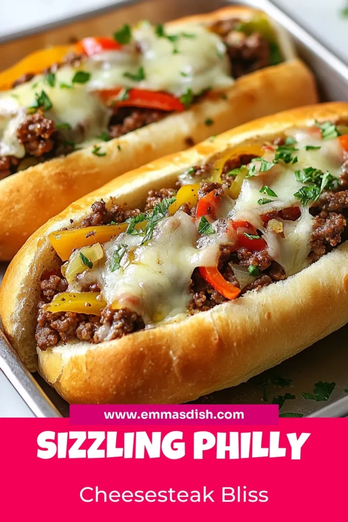 Indulge in these sizzling Philly cheesesteaks featuring ground beef for a deliciously easy hoagie sandwich! Perfect for quick dinner ideas, this recipe combines tender ground beef with sautéed onions and peppers, topped with melted provolone cheese. Your family will love these easy-to-make provolone cheese sandwiches. Try this flavorful recipe tonight! Save for later! #PhillyCheesesteaks #GroundBeefRecipes #EasyDinnerIdeas #HoagieSandwiches