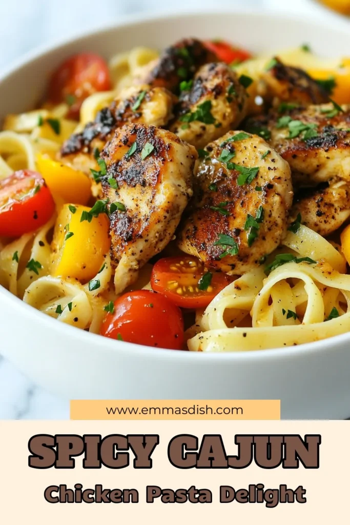 Discover the ultimate Spicy Cajun Chicken Pasta with our easy chicken pasta dish that’s packed full of flavor! This creamy fettuccine pasta combines Cajun seasoning chicken recipe with sautéed veggies and rich heavy cream for a quick spicy pasta recipe that’s ready in just 30 minutes. Perfect for busy weeknights! Save this recipe for a deliciously comforting meal. #CajunChickenPasta #EasyPastaRecipe #SpicyPasta #CreamyFettuccine