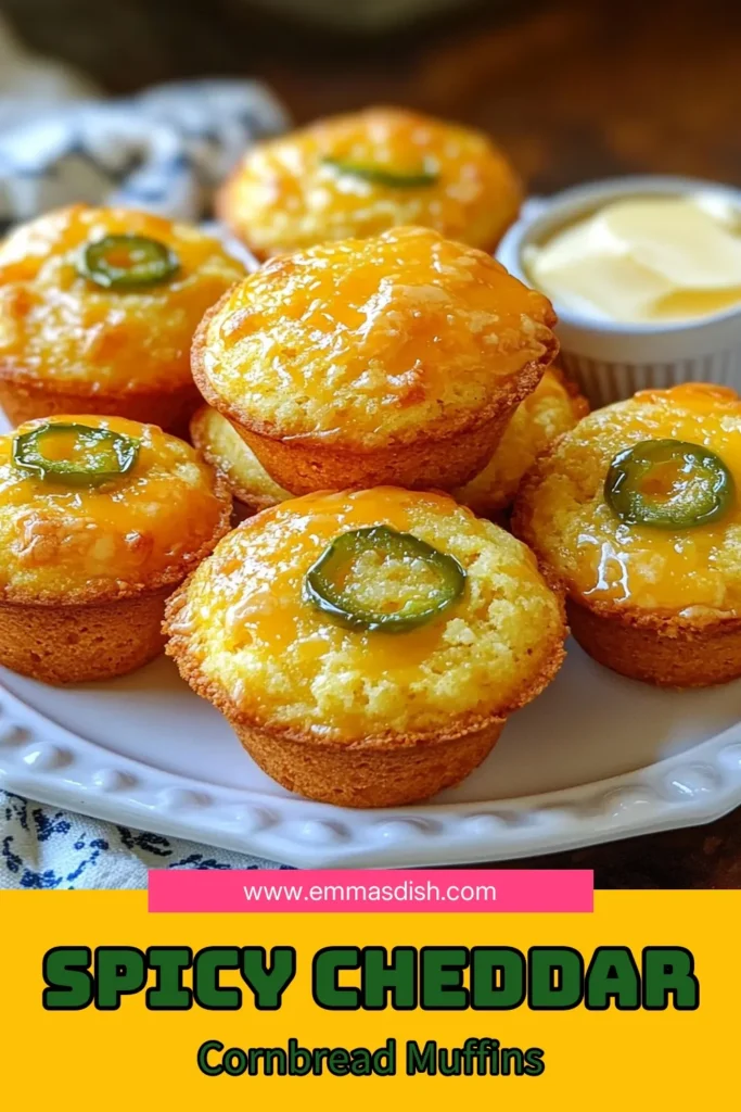 Discover the ultimate addition to your next meal with these delicious Cheddar Jalapeño Cornbread Muffins! This easy cornbread muffins recipe combines cornmeal, cheddar cheese, and spicy jalapeños for a perfect kick. Bake these spicy cornbread muffins in just 30 minutes for a flavorful treat. Serve them warm with honey butter! Save this recipe for your next baking adventure! #CornbreadMuffins #SpicyCornbread #BakedJalapeñoCheeseMuffins #EasyCornbreadRecipe