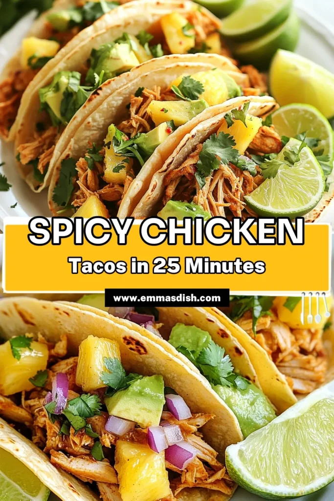 Get ready to indulge in irresistible Chicken Street Tacos that are bursting with flavor! This easy taco recipe features shredded chicken seasoned with spices and served in warm corn tortilla tacos. Elevate your meal with fresh toppings like avocado, pineapple, and cilantro for spicy chicken tacos that everyone will love. Perfect for a quick dinner or a fun gathering! Try this recipe today and savor the taste of street food at home. #ChickenStreetTacos #EasyTacoRecipe #ShreddedChickenTacos #CornTortillaTacos