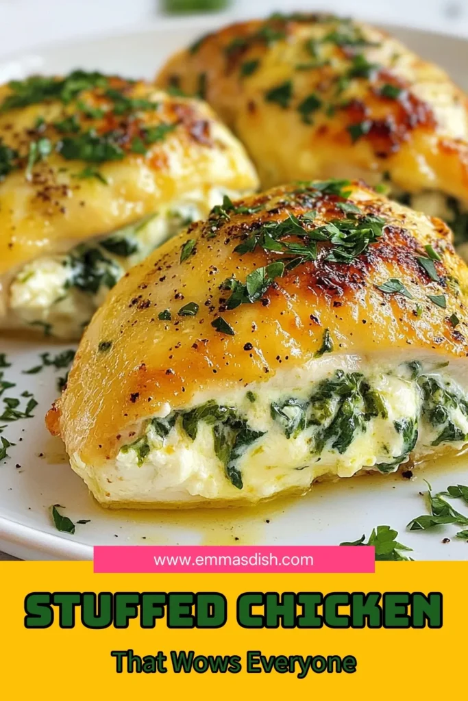 Indulge in a delicious and healthy chicken dinner with this spinach stuffed chicken recipe! Our cream cheese chicken recipe combines fresh spinach, feta, and mozzarella for a flavorful twist. Perfect for a weeknight meal, this stuffed chicken breast recipe is easy to prepare and packed with nutrients. Try it tonight and elevate your dinner game! Save this spinach and feta chicken recipe for later enjoyment! #SpinachStuffedChicken #HealthyDinner #ChickenRecipes #DinnerInspo