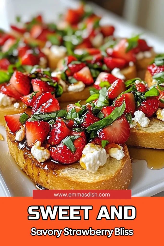 Discover the deliciousness of strawberry basil bruschetta, the perfect easy bruschetta recipe for your next gathering! These fresh strawberry appetizers combine juicy strawberries, aromatic basil, and creamy goat cheese for a delightful summer party starter. Ready in just 20 minutes, impress your guests with this vibrant dish. Save this recipe now and enjoy a burst of flavor at your summer soiree! #StrawberryBasilBruschetta #EasyBruschettaRecipe #FreshStrawberryAppetizers #SummerPartyStarters