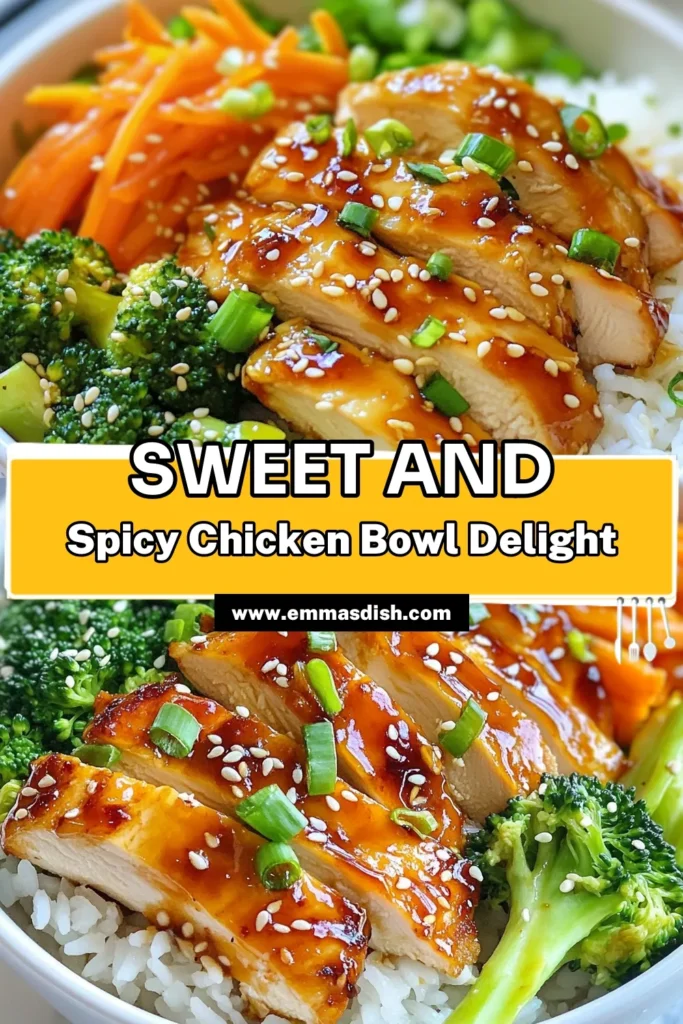 Discover the ultimate hot honey chicken recipe with this spicy chicken bowl that's perfect for an easy chicken dinner! This honey sriracha chicken bowl combines tender chicken, fresh broccoli, and sautéed carrots over a bed of fluffy jasmine rice. It’s a quick and flavorful meal that will satisfy your cravings. Try this jasmine rice bowl recipe for a delightful dinner tonight! Save this recipe for your next dinner idea! #HotHoneyChicken #EasyDinner #SpicyChickenBowl #HoneySriracha