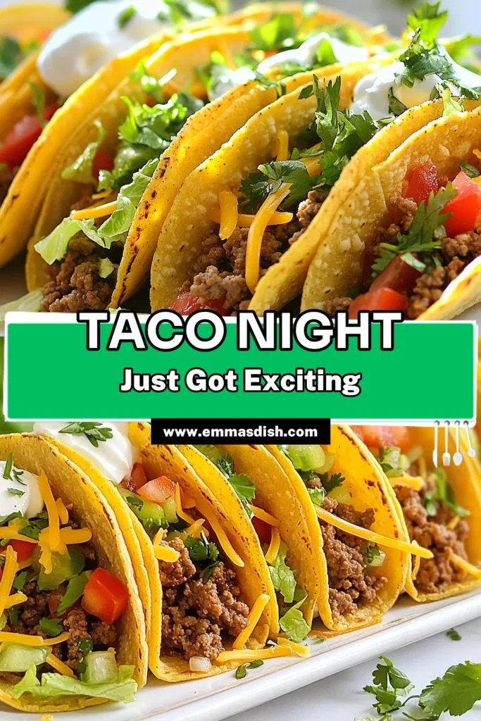 Looking for an easy taco recipe that packs a punch? Try these flavorful ground beef tacos, featuring homemade taco seasoning for the ultimate taste! With fresh ingredients and the best taco toppings, you'll impress everyone at dinner. Perfect for weeknight meals or gatherings, this recipe serves four in just 35 minutes. Don't forget to save this classic ground beef tacos recipe for your next fiesta! #GroundBeefTacos #EasyTacoRecipe #HomemadeTacoSeasoning #BestTacoToppings