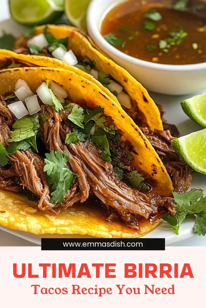 Discover the mouthwatering flavors of traditional Mexican cuisine with this easy birria taco recipe! These savory birria tacos, made with tender beef and a rich chili marinade, are the perfect way to impress your guests. Enjoy authentic birria tacos with fresh cilantro, onions, and lime for an unforgettable meal. Try these beef birria tacos today and savor the deliciousness! Don't forget to save this recipe for later! #BirriaTacosRecipe #SavoryBirriaTacos #AuthenticBirriaTacos #EasyBirriaTacoRecipe