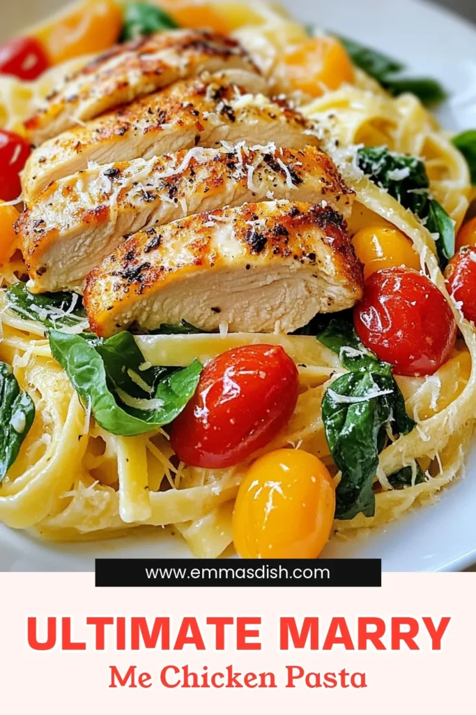 Discover the delightful flavors of Easy Marry Me Chicken Pasta, a creamy chicken fettuccine recipe that’s perfect for a quick weeknight dinner. This one-pan chicken pasta combines tender chicken, fresh spinach, and cherry tomatoes in a luscious sauce, making it a must-try Italian chicken pasta dish. Ready in just 30 minutes, it’s the ideal quick chicken pasta dinner for busy nights. Don’t miss out—save and try this delicious recipe today! #EasyMarryMeChickenPasta #ChickenFettuccine #QuickDinner #PastaRecipes