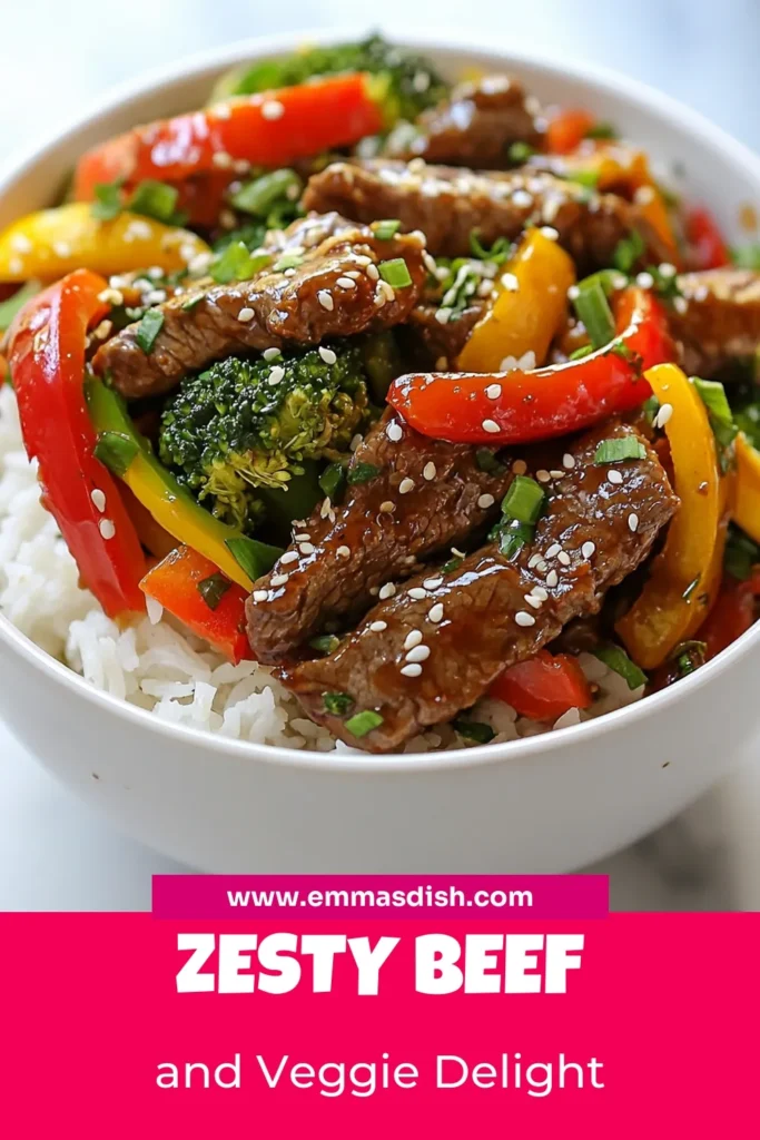 Looking for a quick and delicious dinner idea? Try this beef stir-fry recipe that brings together zesty beef and veggies in just 20 minutes! With tender beef sirloin and colorful bell peppers, broccoli, and snap peas, this easy beef recipe is perfect for busy weeknights. Serve it over rice or noodles for a satisfying meal. Save this vegetable stir-fry for your next family dinner! #BeefStirFry #EasyBeefRecipes #DinnerIdeas #HealthyEating