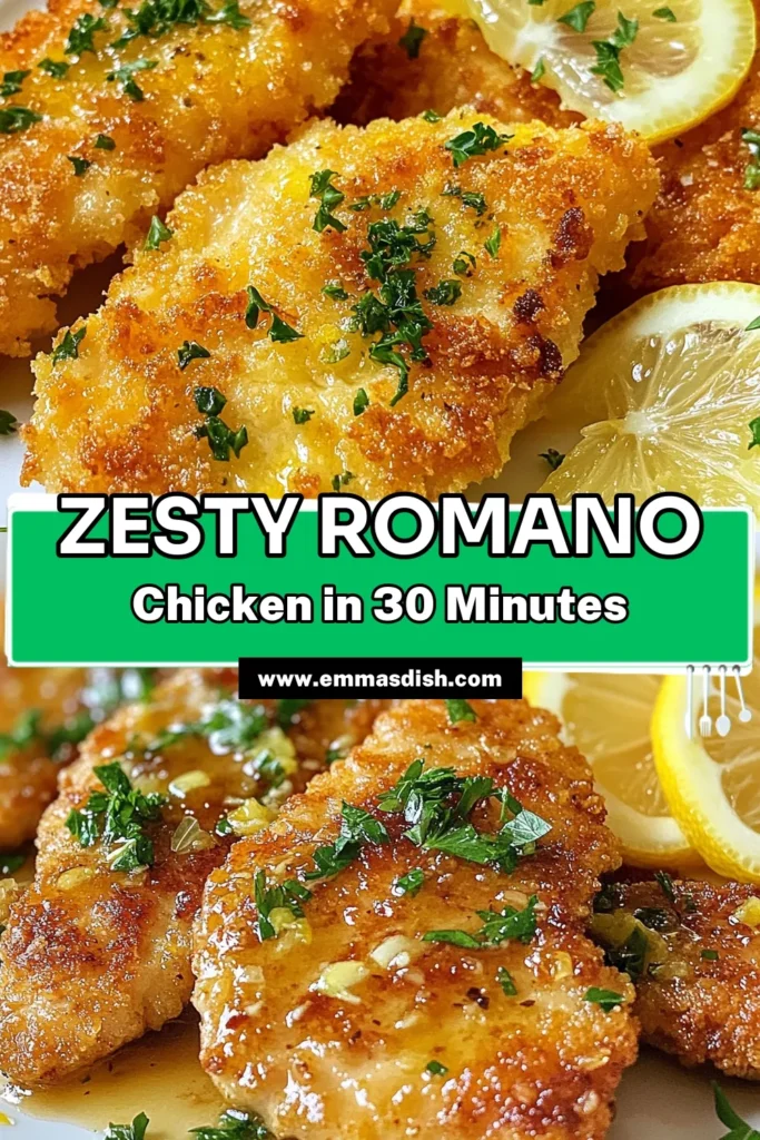 Discover the delight of this Lemon Chicken Romano! This delicious lemon chicken recipe features crispy fried chicken with lemon flavor, making it the perfect Italian chicken dinner. Coated in panko, this chicken Romano is not just easy to prepare but also a family favorite. Get ready to impress with this tasty panko chicken recipe! Save it now for your next dinner. #LemonChicken #ChickenRomano #ItalianDinner #PankoChicken