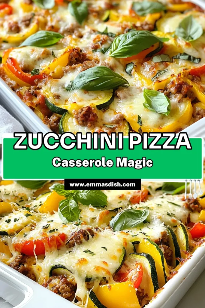 Discover the delicious and easy Zucchini Pizza Casserole, a perfect low carb pizza casserole packed with flavor and nutrition. This healthy zucchini recipe features ground turkey, fresh vegetables, and gooey cheese for a satisfying dinner. Ready in just an hour, it's ideal for busy nights! Try this easy dinner recipe and enjoy a guilt-free pizza night. Save this recipe for later! #ZucchiniPizzaCasserole #LowCarbPizzaCasserole #HealthyZucchiniRecipes #EasyDinnerRecipes