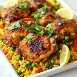 - 4 chicken thighs, bone-in and skin-on - 1 cup basmati rice - 1 red bell pepper, sliced - 1 medium onion, finely chopped - 3 garlic cloves, minced - 2 cups chicken broth - 1 cup frozen peas - 2 tablespoons olive oil - Salt and pepper to taste I love using chicken thighs for this dish. They are juicy and tender. Basmati rice adds a lovely texture. Red bell pepper and onion give a sweet taste. Garlic brings a strong flavor. The chicken broth makes everything rich and savory. The peas add color and sweetness. - 1 teaspoon cumin - 1 teaspoon paprika - 1 teaspoon turmeric - 1 tablespoon aji amarillo paste (or adjust to taste) Cumin gives warmth and depth to the dish. Paprika adds a smokey taste. Turmeric gives a bright yellow color and mild flavor. Aji amarillo paste is key for authentic taste. This spicy paste brings a kick and unique flavor to the meal. - Fresh cilantro - Lemon wedges, for serving Fresh cilantro adds a burst of freshness. It pairs well with the rich flavors. Lemon wedges help brighten the dish. A squeeze of lemon gives a zesty finish. It’s perfect for balancing the savory notes of the chicken and rice. {{ingredient_image_1}} - Start by rinsing 1 cup of basmati rice under cold water. Keep rinsing until the water runs clear. This step removes excess starch and helps the rice stay fluffy. Drain the rice and set it aside. - Next, grab 4 chicken thighs. These should be bone-in and skin-on for the best flavor. Season them with salt, pepper, 1 teaspoon of cumin, 1 teaspoon of paprika, and 1 teaspoon of turmeric. Make sure to coat the chicken well with the spices. - Heat 2 tablespoons of olive oil in a large skillet or pot over medium-high heat. Once the oil is hot, add the chicken thighs, skin-side down. Sear them for about 5-7 minutes until they turn golden brown. Flip the chicken and cook for another 5 minutes. Then, remove the chicken from the skillet and set it aside. - In the same skillet, add 1 medium onion, finely chopped, and 3 minced garlic cloves. Sauté these for 2-3 minutes until they become soft and translucent. This step builds the base flavor for your dish. - Add 1 sliced red bell pepper and 1 tablespoon of aji amarillo paste to the onion and garlic mixture. Cook for another 2 minutes to let the flavors blend. - Stir in the rinsed rice, making sure it gets coated in the aromatic mix. Cook this for 1-2 minutes while stirring frequently. Then, pour in 2 cups of chicken broth and bring it to a boil. - Once boiling, reduce the heat to low. Return the chicken thighs to the pot, skin-side up, and cover with a lid. Let the rice simmer for about 20-25 minutes. In the last 5 minutes, sprinkle 1 cup of frozen peas on top and re-cover the pot. - When the cooking time is done, remove the pot from heat and let it sit covered for 5 more minutes. Fluff the rice with a fork, check the seasoning, and adjust salt and pepper if needed. - Finally, serve the chicken and rice on a platter. Garnish with fresh cilantro and lemon wedges for a bright finish. Searing the chicken thighs is key. It locks in moisture and adds a great taste. Start with hot oil and place the chicken skin-side down. Let it cook until golden brown. This step makes your dish shine. Adjusting spice levels is also important. If you love heat, add more aji amarillo paste. For milder flavors, use less. Taste as you go, and make it your own. For the best rice texture, rinse the basmati rice well. This removes excess starch. It helps the rice stay fluffy and separate. To prevent burning, keep an eye on the heat. Once you cover the pot, reduce the heat to low. This slow cook is key for perfect rice. Serve with fresh lime wedges and a side salad. These add brightness to the dish. For presentation, use a large platter. Place the chicken on top of the rice. Garnish with cilantro for color and a fresh taste. This makes the meal inviting! Pro Tips Marinate the Chicken: For even more flavor, marinate the chicken thighs in a mixture of olive oil, garlic, aji amarillo paste, and spices for a few hours or overnight before cooking. Use Fresh Herbs: Enhance the dish's aroma by adding fresh herbs like cilantro or parsley towards the end of cooking, just before serving. Adjust Spice Levels: If you prefer a spicier dish, consider adding more aji amarillo paste or even a pinch of cayenne pepper to the rice while cooking. Perfectly Cooked Rice: Avoid lifting the lid while the rice is cooking to ensure it steams properly and absorbs all the flavors without getting mushy. {{image_2}} You can switch up chicken parts in this dish. Use drumsticks or breasts if you prefer. They cook a bit differently, so adjust your cooking time. For a vegetarian option, try using tofu or chickpeas. They soak up the flavors well. You can also replace chicken broth with vegetable broth for a rich taste. Peru has many regions, and each offers unique twists. Coastal areas often add seafood to their chicken and rice. In the Andes, you'll find heartier ingredients, like potatoes. Each region uses local spices, which can change the flavor. Aji amarillo is popular everywhere, but some areas use aji panca for a smoky taste. Feel free to add extra vegetables. Carrots, green beans, or corn can bring more color and nutrition. You can also adjust the spices to fit your taste. If you like heat, add more aji amarillo paste or fresh chili peppers. This dish is all about making it yours while keeping those delicious flavors! To keep your Peruvian chicken and rice fresh, follow these tips: - Let the dish cool down to room temperature before storing. - Use airtight containers to seal in the flavors. - Divide the dish into smaller portions for easy access. If you want to freeze your leftovers, here's how: - Place the chicken and rice in freezer-safe bags or containers. - Remove as much air as possible before sealing. - For best results, eat the frozen portions within three months. When reheating, do this: - Thaw overnight in the fridge. - Heat gently in a pot or microwave until hot. How long can you keep your leftovers? - Refrigerated leftovers last about 3 to 4 days. - If you see any mold or off smells, throw it away. - Always trust your senses; if it seems bad, it probably is. To boost flavor, try adding herbs. Fresh cilantro is a great choice. You can also use lime juice for a zesty kick. A sprinkle of cheese can add creaminess. Experiment with spices like oregano or coriander for depth. You can adjust the aji amarillo paste for more heat. Don’t be shy; taste as you go! Each tweak lets you find your perfect flavor balance. Yes, you can use brown rice, but cooking times differ. Brown rice takes longer to cook than basmati. Plan for about 40-50 minutes for brown rice. Use more broth to ensure it cooks properly. Adjust the liquid ratio to 2 ½ cups for every cup of brown rice. It will offer a nuttier taste and a chewier texture. For sides, consider a fresh salad with avocado and tomatoes. A simple cucumber salad adds a nice crunch. Fried plantains can offer a sweet contrast. You can also serve it with roasted vegetables for extra color. Pairing with a light sauce, like salsa verde, can brighten the dish. Feel free to mix and match until you find your favorites! In this article, we explored how to make tasty Peruvian chicken and rice. We covered key ingredients like chicken thighs, basmati rice, and aromatic veggies. We also discussed essential spices and optional garnishes to elevate your dish. You learned step-by-step instructions for preparing and cooking, along with helpful tips for perfect flavor. As you try this recipe, remember you can adjust ingredients to match your taste. Enjoy creating your own version and share it with others!