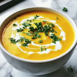 For a rich and creamy carrot potato soup, gather these key ingredients: - 4 medium carrots, chopped - 3 medium potatoes, peeled and diced - 1 medium onion, chopped - 3 cloves garlic, minced - 4 cups vegetable broth - 1 cup coconut milk - 2 tablespoons olive oil - 1 tablespoon fresh ginger, grated - 1 teaspoon cumin powder - Salt and pepper to taste These ingredients create a warm and nourishing soup. The carrots add sweetness, while potatoes give it body. The garlic and ginger boost flavor and warmth. Vegetable broth keeps it light yet hearty. Garnishes can elevate your soup’s look and taste. Consider these options: - Fresh parsley, chopped - Cilantro, chopped - A drizzle of olive oil - A sprinkle of paprika Garnishes not only add color but also enhance flavor. Choose what you love most! If you have dietary needs, here are some easy swaps: - Use sweet potatoes instead of regular potatoes for a sweeter taste. - Swap coconut milk for almond or soy milk for a different flavor. - Replace vegetable broth with chicken broth if you prefer. These substitutions keep the soup delicious while catering to your tastes. Enjoy experimenting with what you have! {{ingredient_image_1}} Start by gathering your ingredients. You need 4 medium carrots, 3 medium potatoes, 1 onion, and 3 cloves of garlic. Chop the carrots and onion. Peel and dice the potatoes. Mince the garlic. Grate 1 tablespoon of fresh ginger. This mix gives the soup its rich taste. In a large pot, heat 2 tablespoons of olive oil over medium heat. Add the chopped onion. Sauté until it looks clear, about 5 minutes. Then, add the minced garlic and ginger. Cook for 2 more minutes to release their aroma. Next, toss in the carrots and potatoes. Sprinkle 1 teaspoon of cumin powder, and add salt and pepper to your taste. Stir everything well. Pour in 4 cups of vegetable broth. Bring it to a boil. Once boiling, lower the heat, cover, and let it simmer for 20 to 25 minutes. You want the veggies to be tender. When the veggies are soft, take the pot off the heat. Use an immersion blender to puree the soup until it is smooth. If you don’t have one, transfer it in batches to a countertop blender. Return the pureed soup to the pot. Stir in 1 cup of coconut milk. Heat gently on low for 5 to 10 minutes. This step allows the flavors to blend nicely. Taste it and adjust the seasoning if needed. Your creamy carrot potato soup is now ready to serve warm! Garnish with fresh parsley or cilantro for a lovely touch. Enjoy! To make your soup creamy, blend it well. Use an immersion blender for easy mixing. If you want a chunkier soup, blend just half. This gives you a mix of smooth and textured bites. Adjust the thickness with more broth or coconut milk. A splash of broth can help if it’s too thick. Seasoning makes your soup shine. Use fresh ginger for a warm kick. Cumin adds a nice earthiness. Don’t forget salt and pepper; they bring out the flavors. Taste as you cook to find your perfect balance. Fresh herbs like parsley or cilantro add brightness at the end. Serve your soup hot for the best taste. A drizzle of coconut milk on top looks nice. Add a sprinkle of herbs for color. Pair it with warm bread for a full meal. You can also serve it in a bowl or mug for fun. Enjoy your cozy creation! Pro Tips Optimal Texture: For the creamiest soup, ensure that you blend the soup thoroughly until smooth, eliminating any chunks of vegetables. Flavor Boost: Experiment by adding a pinch of cayenne pepper or smoked paprika to enhance the flavor profile with a hint of spice. Fresh Herbs: Use fresh herbs like dill or thyme instead of parsley or cilantro for a unique twist that complements the soup's sweetness. Storage Tips: This soup can be stored in an airtight container in the fridge for up to 4 days or frozen for up to 3 months; just reheat gently before serving. {{image_2}} You can make this soup even better by adding more veggies. Try adding peas, corn, or green beans. These extra veggies will add color and nutrition. You can also use sweet potatoes instead of regular ones. They will bring a sweet taste to your soup. Just chop them to the same size as your carrots and potatoes. Add them to the pot when you add the other vegetables. If you like spice, add some heat to your soup. You can use red pepper flakes or cayenne pepper. Start with a small amount, about ¼ teaspoon, and taste the soup. If you want more spice, add a bit more. You can also add fresh chili peppers. Just chop them finely and sauté them with the onion. They will give your soup a nice kick! This recipe is already dairy-free thanks to coconut milk. If you want to keep it vegan, just ensure your broth is veggie-based. You can also replace the coconut milk with almond milk for a lighter option. Both choices will keep your soup creamy and delicious. Just remember to check labels for any hidden dairy in your ingredients. You can store your carrot potato soup in an airtight container. Let the soup cool down first. Then, transfer it to the container. It will stay fresh in the fridge for about 3-4 days. If you want to keep it longer, consider freezing it. To reheat your soup, pour it into a pot. Heat it over medium heat. Stir often to avoid burning. You can also use a microwave. Place the soup in a microwave-safe bowl. Heat it in short bursts, stirring in between. This keeps it smooth and warm. Freezing is a great option. Use freezer-safe containers or bags. Leave some space at the top for expansion. The soup can last up to 3 months in the freezer. When you're ready to eat, thaw it in the fridge overnight before reheating. Enjoy your creamy delight anytime! Yes, you can use different potatoes. Each type adds unique flavors and textures. For a creamier soup, try Yukon Gold. For a firmer texture, use red potatoes. Just remember to adjust cooking time if needed. To thicken your soup, you can add more potatoes. Cook them longer to break them down. Another option is to blend in a bit of cooked rice or oats. You can also use less broth for a richer texture. Yes, Carrot Potato Soup is very healthy. It contains carrots, which are high in vitamins. Potatoes provide fiber and energy. Using coconut milk adds healthy fats. This soup is low in calories, making it a great choice for any meal. Carrot potato soup is easy and fun to make. We explored the main and optional ingredients, along with tips for flavors and consistency. You can add variations, too, like spices or extra veggies. Storing and reheating your soup is simple. This warm dish is healthy and packed with nutrition. Don't hesitate to try different potatoes and make it your own. Now, get cooking and enjoy a bowl of comfort!