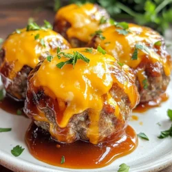 - 1 lb ground beef - 1/2 cup breadcrumbs - 1/4 cup grated Parmesan cheese - 1/2 cup diced onion - 2 cloves garlic, minced - 1/4 cup BBQ sauce (plus more for topping) - 1 teaspoon Worcestershire sauce - 1 teaspoon salt - 1/2 teaspoon black pepper - 1 cup shredded cheddar cheese - Fresh parsley for garnish (optional) To make BBQ cheeseburger meatballs, gather fresh ingredients. Start with ground beef. I use lean beef for a rich flavor. Next, add breadcrumbs. They help bind the meat and keep it moist. Grated Parmesan cheese adds depth and a savory kick. Diced onion gives sweetness. Minced garlic enhances the taste, making it aromatic. For flavor, BBQ sauce is key. It adds sweetness and tang. Worcestershire sauce deepens the flavors. Salt and pepper bring out the best in all ingredients. When it's time to serve, top the meatballs with shredded cheddar cheese. It melts beautifully. Fresh parsley can add a touch of color and freshness. {{ingredient_image_1}} 1. Preheat your oven to 400°F (200°C). This hot oven helps the meatballs cook fast and evenly. 2. In a large mixing bowl, combine: - 1 lb ground beef - 1/2 cup breadcrumbs - 1/4 cup grated Parmesan cheese - 1/2 cup diced onion - 2 cloves garlic, minced - 1 large egg - 1/4 cup BBQ sauce - 1 teaspoon Worcestershire sauce - 1 teaspoon salt - 1/2 teaspoon black pepper Use your hands to mix everything well. Make sure all the flavors blend together. 3. Now, shape the mixture into meatballs. Each should be about 1.5 inches wide. This size helps them cook just right. 4. Place the meatballs on a baking sheet lined with parchment paper or a silicone mat. 5. Bake the meatballs in the oven for 20 minutes. This time is perfect for cooking them through. 6. After 20 minutes, take the meatballs out. Flip each one over to cook evenly. 7. Top each meatball with a sprinkle of shredded cheddar cheese and a drizzle of BBQ sauce. 8. Put them back in the oven for another 5 minutes. You want the cheese to melt and get bubbly. Once done, let them cool for a few minutes before serving. Enjoy your BBQ cheeseburger meatballs! To get the best texture, use fresh ground beef. Beef with a bit of fat makes juicy meatballs. Aim for 80/20 beef, which means 80% lean and 20% fat. Mix all the ingredients gently; don't overwork the meat. Overmixing can lead to tough meatballs. Dos: - Use room temperature ingredients. - Form meatballs gently, like rolling dough. - Bake on parchment paper for easy cleanup. Don’ts: - Don’t pack the meat too tightly. - Avoid using cold meat from the fridge. - Don’t skip the egg; it helps bind the mixture. You can swap some ingredients for different tastes. Instead of ground beef, try ground turkey or chicken. For the breadcrumbs, use crushed crackers or rolled oats. If you want a kick, add some hot sauce or cayenne pepper to the mix. Optional spice additions: - Smoked paprika for a smoky flavor. - Onion powder for extra depth. - Fresh herbs like basil or cilantro can brighten the taste. These meatballs pair well with many sides. Try them with sweet potato fries or a fresh salad. You can also serve them on a bun for a fun slider. Creative serving ideas: - Skewer them with toothpicks for easy appetizers. - Place them in a bowl of BBQ sauce for dipping. - Serve with mini burger buns to make sliders. Pro Tips Use Lean Ground Beef: Opt for lean ground beef to reduce excess grease and enhance the meatball's flavor without overwhelming richness. Chill the Mixture: After mixing, let the meatball mixture chill in the fridge for about 30 minutes. This helps them hold their shape while baking. Experiment with BBQ Sauce: Try different flavors of BBQ sauce to customize the taste of your meatballs. Smoky, honey, or spicy varieties can add unique twists! Serve with Dipping Sauces: Pair your BBQ cheeseburger meatballs with a variety of dipping sauces, like ranch or extra BBQ sauce, for added flavor and fun. {{image_2}} You can make your BBQ cheeseburger meatballs healthier. Start with lean meat, like turkey or chicken. These options cut fat but still taste great. You can also use gluten-free breadcrumbs. They work well and keep the meatballs light. Try using oatmeal or crushed rice cakes too. These choices make a tasty swap for regular breadcrumbs. Want to spice things up? Change your BBQ sauce flavor! Try sweet, tangy, or spicy sauces. Each sauce adds a unique taste to your meatballs. You can also add veggies. Finely chopped bell peppers or shredded carrots blend well. They boost nutrition and add flavor. Just mix them into the meatball mix before baking. Make your meatballs look fun and fancy. Try skewering them for appetizers. They are easy to grab and eat. You can also serve them as sliders. Use small buns and add toppings like pickles or lettuce. For a party, place them on a platter with dips. Your guests will love the options! To keep your BBQ cheeseburger meatballs fresh, place them in an airtight container. This helps lock in moisture and flavor. You can store them in the fridge for up to three days. If you want to enjoy them later, freezing is a great option. To freeze leftovers, first let the meatballs cool completely. Then, arrange them on a baking sheet. Freeze them for about an hour until hard. After that, place the meatballs in a freezer-safe bag. They will last for about three months in the freezer. When you’re ready to eat, thaw them overnight in the fridge. Reheat in the oven at 350°F (175°C) for about 15 minutes. If you have a busy week ahead, making these meatballs in advance is smart. You can prepare the meatball mixture and form them ahead of time. Portion out the meatballs and store them in the fridge for up to two days before cooking. This way, dinner is quick and easy. Baking is the best way to cook BBQ cheeseburger meatballs. It keeps them juicy and allows for even cooking. Frying can make them oily and may cause uneven cooking. When you bake them at 400°F (200°C), they develop a nice crust. This crust adds flavor and texture. Baking also frees up your stovetop for other dishes. You can easily flip the meatballs halfway through. This ensures they cook evenly and brown nicely. Yes, you can use turkey instead of beef. Ground turkey is a leaner option. It will lower the fat content of the meatballs. However, the flavor and texture will change. Turkey tends to be drier than beef. To keep the meatballs moist, add a bit more BBQ sauce or an extra egg. You can also mix in some grated cheese. This adds flavor and keeps the meatballs juicy. If you prefer a milder taste, turkey is a great choice. To make these meatballs spicier, you can add red pepper flakes or cayenne pepper. Start with a small amount and taste as you mix. You can also use a spicy BBQ sauce instead of regular BBQ sauce. Another option is to add diced jalapeños to the meat mixture. For an extra kick, mix in some hot sauce. These spices will enhance the flavor without overpowering the dish. Adjust the heat to fit your taste buds. In this blog post, we explored how to make delicious BBQ cheeseburger meatballs. We covered the main ingredients, from ground beef to onions, and highlighted tips for perfecting texture. You learned methods for baking and flavorful tricks to customize your meatballs. We also discussed storage and serving ideas. These meatballs are a fun twist on a classic dish. Try them at your next meal or gathering!