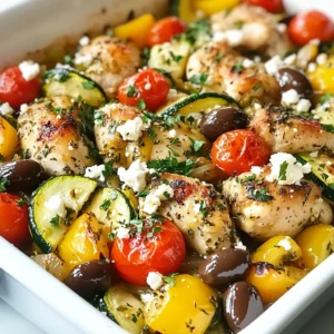 - Chicken: You need 2 large chicken breasts. Cut them into bite-sized pieces. This helps them cook evenly. - Zucchini: Use 3 medium zucchinis. Slice them into half-moons. They add a nice texture. - Vegetables and Seasonings: Include 1 red bell pepper (diced), 1 yellow onion (chopped), and 2 cloves of garlic (minced). Add 1 cup of halved cherry tomatoes for sweetness. For flavor, use 1 teaspoon of dried oregano, 1 teaspoon of dried basil, and 1/2 teaspoon of paprika. Don't forget salt and pepper to taste. Olive oil (2 tablespoons) helps with cooking. - Cheese Varieties: Feta cheese (1/2 cup, crumbled) gives a salty kick. You can also try mozzarella or goat cheese for a creamy touch. - Extra spices: Feel free to add red pepper flakes for heat or smoked paprika for a deeper flavor. - Baking dish: A 9x13 inch dish works best for this recipe. - Mixing bowl: Use a large bowl for combining all the ingredients. - Measuring utensils: Accurate measurements help keep the flavors balanced. {{ingredient_image_1}} - First, gather all your ingredients. You need chicken, zucchinis, and veggies. - Next, preheat your oven to 400°F (200°C). This step is key for even cooking. - In a greased 9x13 baking dish, layer the sliced zucchinis. Start at the bottom. - Then, add the marinated chicken on top. Spread it evenly over the zucchinis. - Now, add the diced red bell pepper and chopped onion. These add color and taste. - Sprinkle minced garlic over the dish. It gives a nice aroma. - Follow with halved cherry tomatoes. They add sweetness and moisture. - Finally, sprinkle crumbled feta cheese and sliced Kalamata olives. This gives a Mediterranean touch. - Cover the baking dish with aluminum foil. This keeps the moisture in while cooking. - Bake in the preheated oven for 25 minutes. This allows the chicken to cook through. - After 25 minutes, remove the foil. Bake for another 15-20 minutes. Look for tender veggies and fully cooked chicken. How do I marinate chicken? Marinating chicken is key to adding flavor. Mix olive oil, oregano, basil, paprika, salt, and pepper. Toss the chicken pieces in this mix. Let it soak for at least 30 minutes. This gives your chicken a burst of flavor. How to achieve tender vegetables? To get tender vegetables, slice zucchinis and bell peppers evenly. Layer them in the baking dish before adding the chicken. Cover the dish with foil for the first part of baking. This traps steam and helps cook the veggies well. Can I adjust the spices? Yes, spice adjustments can change the dish's vibe. If you like heat, add red pepper flakes. For a more earthy taste, try cumin. These tweaks let you personalize the dish. What ingredient substitutions can I make? Feel free to swap veggies based on your taste. If you don’t have zucchini, try eggplant or yellow squash. You can also change feta cheese to goat cheese for a creamier taste. What are some garnishing options? Garnishing can elevate your dish. Fresh parsley adds color and freshness. You can also sprinkle extra feta on top before serving. It looks great and tastes even better. What serving suggestions work well? Serve the Mediterranean Chicken Zucchini Bake with crusty bread or a simple salad. A light lemon vinaigrette pairs nicely. This makes the meal balanced and adds a refreshing touch. Pro Tips Tip Title: For an extra layer of flavor, marinate the chicken in olive oil, oregano, and lemon juice for at least an hour before cooking. Tip Title: Ensure the vegetables are evenly cut for uniform cooking; this helps achieve the perfect tenderness. Tip Title: Use fresh herbs if possible, as they provide a more vibrant flavor compared to dried herbs. Tip Title: Let the dish rest for a few minutes after baking; this allows the juices to redistribute for a juicier chicken. {{image_2}} You can change the veggies in your Mediterranean Chicken Zucchini Bake. Try using: - Eggplant instead of zucchini - Bell peppers other than red, like green or orange - Spinach or kale for a leafy twist For different proteins, consider swapping chicken for: - Turkey breast for a lean option - Shrimp or fish for a seafood flair - Tofu for a plant-based choice If you need gluten-free options, this recipe is already a great fit. Just check your feta cheese and olives. Look for brands that are gluten-free. For vegan alternatives, use: - Chickpeas or lentils instead of chicken - A vegan feta or nutritional yeast for cheese - Olive oil and herbs to keep the flavors bright To make this a one-pan meal, you can use a large skillet. Start by cooking the chicken first, then add the veggies and bake everything in one pan. This saves time on cleanup! For skillet variations, simply cook everything on the stove. Sauté the chicken and veggies together until tender. Add the cheese at the end for a melty finish. To keep your Mediterranean chicken zucchini bake fresh, refrigerate leftovers as soon as they cool. Place them in an airtight container. This helps to keep moisture in and air out. If you want to store it for a longer time, freezing is a great option. Portion it into smaller containers. This allows you to take out just what you need later. When you’re ready to enjoy leftovers, the oven is your best friend. Preheat it to 350°F (175°C). Place the dish in the oven for about 20 minutes. Cover it with foil to keep it moist. You can also use the microwave if you’re in a hurry. Just be sure to cover the dish. This keeps the heat in and helps maintain flavor. In the fridge, your Mediterranean chicken zucchini bake lasts about 3 to 4 days. Make sure to check it before eating. Look for any signs of spoilage. If it smells off or has a slimy texture, it's best to toss it. Always trust your nose and eyes when it comes to food safety. Can I use different meats? Yes, you can use other meats like turkey or pork. Just cut them into bite-sized pieces. Adjust the cooking time if you choose a different meat. Chicken cooks quickly, while some meats may take longer. What can I substitute for feta cheese? If you don't have feta, you can use goat cheese or ricotta. Both will add creaminess. You can also try mozzarella for a milder flavor. Adjust the amount based on your taste. How to know when the chicken is done? The chicken is done when it reaches 165°F (75°C). Use a meat thermometer for best results. The chicken should be white, not pink. Cut a piece in the center to check if it's cooked. Is it possible to prep this dish in advance? Yes, you can prep this dish a day ahead. Assemble the layers but do not bake. Cover it well and store in the fridge. Bake it the next day for a fresh meal. Can I make this recipe in a slow cooker? You can adapt this recipe for a slow cooker. Layer the ingredients in the cooker and set it on low. Cook for 4 to 6 hours. This will keep the chicken moist and tender. What to serve with Mediterranean Chicken Zucchini Bake? This dish pairs well with rice or quinoa. A simple green salad balances the meal. You can also serve it with crusty bread to soak up the flavors. This blog post highlighted how to create a tasty Mediterranean Chicken Zucchini Bake. We covered key ingredients, including chicken, zucchini, and seasonings. You learned step-by-step instructions for preparation, assembly, and baking. The tips offered tricks for enhancing flavor and presenting your dish. We also explored variations and proper storage methods. In conclusion, this dish is easy to customize to fit your tastes. Try different ingredients and enjoy the flavors! Happy cooking!