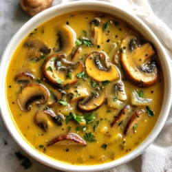 To make this soup, gather these simple ingredients: - 1 pound fresh mushrooms, sliced (shiitake or cremini recommended) - 1 medium onion, finely chopped - 3 cloves garlic, minced - 4 cups vegetable broth - 1 cup milk (or plant-based milk) - 2 tablespoons olive oil - 2 tablespoons flour - 2 teaspoons paprika (preferably Hungarian sweet paprika) - 1 teaspoon dried thyme - Salt and pepper to taste - Fresh parsley, chopped (for garnish) - 1 tablespoon lemon juice You can swap some ingredients to suit your taste or diet: - Use any type of mushrooms you like. Button mushrooms work well too. - If you want a dairy-free option, any plant-based milk will do. - For a richer flavor, try coconut milk instead of regular milk. - Instead of flour, you can use cornstarch for thickening. - If you don’t have paprika, smoked paprika adds a nice twist. This soup is more than just tasty; it's also nutritious! Here’s a rough breakdown per serving: - Calories: About 200 - Protein: 5 grams - Carbohydrates: 30 grams - Fiber: 3 grams - Fat: 8 grams This soup is packed with vitamins from mushrooms and is low in calories. Enjoy a bowl that warms your heart and nourishes your body! {{ingredient_image_1}} First, gather all your ingredients. You will need: - 1 pound fresh mushrooms, sliced (shiitake or cremini recommended) - 1 medium onion, finely chopped - 3 cloves garlic, minced - 4 cups vegetable broth - 1 cup milk (or plant-based milk) - 2 tablespoons olive oil - 2 tablespoons flour - 2 teaspoons paprika (preferably Hungarian sweet paprika) - 1 teaspoon dried thyme - Salt and pepper to taste - Fresh parsley, chopped (for garnish) - 1 tablespoon lemon juice Make sure to chop the onion and mince the garlic before you start cooking. This saves time. Slice the mushrooms thinly. This helps them cook faster and adds flavor. Now, heat the olive oil in a large pot over medium heat. Add the chopped onion and cook for about five minutes. You want the onion to become soft and clear. Next, stir in the minced garlic and let it cook for one more minute. This will fill your kitchen with a great smell. Add the sliced mushrooms to the pot. Cook them for about eight minutes. The mushrooms will release moisture and start to brown. This step is key for flavor. After that, sprinkle the flour over the mixture. Stir it well and cook for one to two minutes. This creates a roux that thickens your soup. Gradually pour in the vegetable broth while stirring. Keep stirring to avoid lumps. Bring the mixture to a gentle simmer. Then, add the paprika, thyme, salt, and pepper. Let the soup simmer for ten minutes. This allows the flavors to mix and grow. Lower the heat and stir in the milk. Cook for an additional five to seven minutes. This makes the soup creamy and warm. Lastly, stir in the lemon juice. It adds a bright touch to your soup. To make the best Hungarian mushroom soup, use fresh ingredients. Fresh mushrooms have more flavor. Always taste and adjust seasoning. You can add more salt or pepper based on your preference. If you want a thicker soup, let it simmer longer. For a lighter version, reduce the milk or use plant-based milk. Garnish with fresh parsley before serving. This adds a nice color and fresh taste. Enjoy your cooking journey! To boost flavor in Hungarian mushroom soup, use fresh herbs. Adding a few sprigs of thyme or parsley can uplift the taste. You can also choose different mushroom types. Shiitake and cremini add rich flavors. For a deeper taste, add a splash of soy sauce or tamari. This will create umami notes that make the soup shine. A common mistake is overcooking the mushrooms. Cook them just until they brown. This keeps their texture and flavor intact. Another error is not letting the soup simmer long enough. Simmering helps the flavors mix well. Taste and adjust seasonings as you go. Too much salt at once can ruin the soup. For this soup, use a large pot for cooking. A wooden spoon helps stir the ingredients. A sharp knife is great for chopping onions and mushrooms finely. A measuring cup is useful for liquids like broth and milk. Lastly, grab a ladle for serving the soup. These tools will make cooking easier and more fun. Pro Tips Choosing the Right Mushrooms: Opt for shiitake or cremini mushrooms for a deeper flavor profile compared to white button mushrooms. Adjusting Creaminess: For a creamier soup, use full-fat milk or a rich plant-based alternative like coconut milk. Enhancing Flavor: Consider adding a splash of soy sauce or tamari for an umami boost that complements the mushrooms. Garnishing Tips: Fresh herbs like dill or chives can add a unique twist to the garnishing, enhancing both flavor and presentation. {{image_2}} You can easily make this soup vegan. Just swap the milk for plant-based milk. Almond, soy, or oat milk works great. This keeps the soup creamy without using dairy. Use vegetable broth for a full vegan option. Add new flavors by using different herbs. Fresh dill or rosemary adds a unique taste. If you want a kick, sprinkle in some red pepper flakes. This gives the soup a nice heat. Try adding bay leaves for depth. They enhance the overall flavor profile. You can change the mushrooms for a different taste. Try portobello or button mushrooms. Each type has its own flavor and texture. For broth, you can use homemade stock. It adds a personal touch to the soup. This makes it even more special. Store leftover Hungarian mushroom soup in an airtight container. Let it cool first. Place it in the fridge for up to three days. If you need more time, freezing is a great option. To freeze the soup, allow it to cool completely. Use freezer-safe containers or bags. Leave some space for expansion. It can stay frozen for up to three months. When you are ready to eat, just thaw it in the fridge overnight. Reheat the soup on the stove over medium heat. Stir occasionally to avoid sticking. You can also microwave it in a bowl. Heat in short bursts, stirring in between. Add a splash of milk if it seems too thick. Enjoy it warm for the best taste! For Hungarian Mushroom Soup, I love using shiitake or cremini mushrooms. These types add great depth and flavor. Shiitake mushrooms have a rich, earthy taste. Cremini mushrooms are slightly sweet and meaty. You can also mix in other mushrooms for fun. Just make sure they are fresh for the best taste. Yes, you can make this soup in advance. It tastes even better after sitting in the fridge. Just cool it down and store it in an airtight container. It should last up to three days. When you’re ready to eat, simply reheat it on the stove. You may want to add a splash of milk to freshen it up. You can make Hungarian Mushroom Soup gluten-free! Just swap out the regular flour for a gluten-free flour blend. This change keeps the soup thick and creamy. Always check your broth and other ingredients for gluten. Many brands offer gluten-free options, making it easy to enjoy this dish. This blog post covered everything you need to know about making Hungarian Mushroom Soup. We explored the key ingredients, including substitutions and their nutritional info. You learned step-by-step instructions and helpful tips to enhance the flavor. We shared easy variations, like vegan options, and provided storage advice for leftovers. Remember, cooking is about trial and fun. Use this guide to create a great soup that suits your taste! Enjoy your cooking journey!