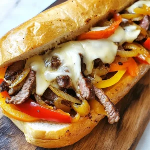 To make a great Beef Philly Cheesesteak, gather these main ingredients: - 1 lb. beef sirloin, thinly sliced - 1 large onion, sliced - 1 bell pepper (red or green), sliced - 2 cloves garlic, minced - 4 hoagie rolls - 1 cup provolone cheese, shredded - 2 tablespoons olive oil - Salt and pepper to taste These ingredients create the base of your cheesesteak. The sirloin gives a nice beefy flavor. The onions and bell peppers add sweetness, while garlic gives depth. Provolone cheese melts beautifully, making everything creamy. You can take your cheesesteaks to the next level with these optional ingredients: - Hot or sweet peppers Adding these enhances the dish's flavor. If you like heat, the hot peppers add a nice kick. Sweet peppers can balance the savory elements. Feel free to mix and match based on your taste. To make your Beef Philly Cheesesteaks, you'll need these tools: - Large skillet - Spatula - Knife - Cutting board A large skillet is key for cooking all ingredients evenly. Use a spatula for easy mixing. A sharp knife and cutting board help you prepare the veggies and beef quickly. With these tools, you&rsquo;re set for a smooth cooking experience. {{ingredient_image_1}} Start by heating 1 tablespoon of olive oil in a large skillet over medium heat. Add the sliced onions and bell peppers. Cook them for about 8-10 minutes. You want them soft and a bit caramelized. In the last minute, add the minced garlic. This adds a great flavor. Once done, transfer the cooked veggies to a plate and keep them warm. In the same skillet, add another tablespoon of olive oil. Turn the heat to medium-high. Add the thinly sliced sirloin. Season the beef with salt and pepper while it cooks. Saut&eacute; for about 5-7 minutes. You want the beef browned and cooked through. Make sure to keep stirring for even cooking. Now, return the saut&eacute;ed onions and peppers to the skillet with the beef. Mix everything well so the flavors blend. Lower the heat and sprinkle the shredded provolone cheese over the mixture. Cover the skillet for 2-3 minutes. This helps the cheese melt nicely over the beef and veggies. While the cheese melts, take your hoagie rolls. You can toast them in an oven or on a skillet. Cook them until they are golden brown. This adds a nice crunch to your cheesesteak. Once the cheese is melted, it&rsquo;s time to assemble. Scoop the beef mixture into each toasted hoagie roll. If you like, add hot or sweet peppers for an extra kick. Serve your cheesesteaks right away while they are hot. Enjoy with chips or a side salad if you wish! To get the best beef for your cheesesteaks, slice it thin. Freeze the beef for about 30 minutes. This makes it firm and easier to cut. Use a sharp knife for clean cuts. Aim for slices about 1/8 inch thick. This thinness helps the beef cook quickly and evenly. It also absorbs flavors better. The cheese you pick makes a big difference. Provolone cheese is a classic choice for Philly cheesesteaks. It melts well and adds a creamy taste. You can also try Cheez Whiz for a gooey texture. American cheese is another option; it melts easily and has a mild flavor. Choose a cheese that melts well for the best results. Toasting your hoagie rolls is key for a great sandwich. Preheat your oven to 350&deg;F (175&deg;C). Place the rolls on a baking sheet. Toast them for about 5 minutes, or until they are golden brown. This step adds crunch and keeps the rolls from getting soggy. You can also toast them in a skillet with a bit of butter for extra flavor. Just watch them closely so they don&rsquo;t burn! Pro Tips Choose the Right Cut: For the best flavor and tenderness, opt for well-marbled cuts like ribeye or sirloin. Prep Ahead: Slice your vegetables and beef ahead of time to streamline your cooking process. Layering Cheese: For an extra cheesy result, try mixing different types of cheese like mozzarella or cheddar with provolone. Toasting Rolls: Don&rsquo;t skip toasting the hoagie rolls; it adds a delightful crunch and enhances the overall texture of the sandwich. {{image_2}} You can change the cheese in your Philly cheesesteak for extra flavor. Provolone is a classic choice, but you can also use mozzarella for a milder taste. Cheddar adds sharpness, while gouda brings a smoky flavor. If you like it spicy, try pepper jack. Each cheese changes the dish in a tasty way. If you want a meat-free version, use mushrooms or tempeh instead of beef. Portobello mushrooms work well and add a hearty texture. Saut&eacute; them just like you would the beef. You can also use a mix of bell peppers and onions for a fresh taste. This way, everyone can enjoy a cheesesteak! Get creative with your toppings! Try adding saut&eacute;ed mushrooms for a rich flavor. You can also use jalape&ntilde;os for heat or fresh spinach for a healthy twist. Pickles add crunch, and a drizzle of hot sauce gives a kick. These toppings let you personalize your cheesesteak to fit your taste. To keep your leftover cheesesteaks fresh, place them in an airtight container. Make sure they cool down first. You can also wrap them in foil or plastic wrap. This helps prevent dried-out bread and cheese. Store them in the fridge for the best results. When you want to eat your leftover cheesesteaks, I suggest using an oven or skillet. Preheat the oven to 350&deg;F (175&deg;C). Place the cheesesteaks on a baking sheet. Heat them for about 10-15 minutes. This keeps the bread crispy and melts the cheese well. If using a skillet, heat it over medium-low. Cook for about 5-7 minutes, flipping halfway. You can keep your stored cheesesteaks in the fridge for 3-4 days. If you want longer storage, consider freezing them. Wrapped well, they can last up to 3 months in the freezer. Just remember to thaw them in the fridge before reheating. The best cut of beef for Philly cheesesteaks is beef sirloin. Sirloin is tender and flavorful. It is easy to slice thinly, which is key for this dish. You can also use ribeye or flank steak if you prefer. Both options provide great taste and texture too. Yes, you can make Philly cheesesteaks ahead of time. Cook the beef and veggies, then cool them down. Store them in an airtight container in the fridge. When ready to serve, reheat the mixture and toast the rolls. This way, you can enjoy a quick meal later. Beef Philly cheesesteaks pair well with various sides. Here are some tasty options: - Potato chips - French fries - Coleslaw - Side salad - Pickles These sides add crunch and balance to your meal. To make the best homemade cheesesteaks, follow these tips: - Use thin, quality beef for tenderness. - Saut&eacute; onions and peppers for flavor. - Melt cheese over the beef mix for gooey goodness. - Toast hoagie rolls to keep them crisp. - Add your favorite toppings for extra flavor. With these steps, you&rsquo;ll create a delicious, satisfying cheesesteak every time! To make great Beef Philly Cheesesteaks, start with the best ingredients. Follow the clear steps for cooking and assembly. Use tips to get lovely flavor and texture every time. You can also explore variations to keep things fun. Remember, leftovers need the right care to taste great later. With this guide, you can craft delicious cheesesteaks, impressing your friends and family. Enjoy the process and savor every cheesy bite!