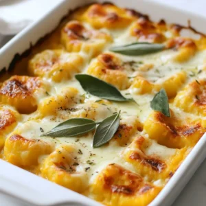 To make this Pumpkin Gnocchi Bake, gather these simple ingredients: - 2 cups pumpkin puree (canned or homemade) - 1 cup ricotta cheese - 1 cup grated Parmesan cheese, divided - 1 teaspoon ground nutmeg - 1 teaspoon garlic powder - 2 cups all-purpose flour, plus extra for dusting - 1 large egg - Salt and pepper to taste - 1 cup shredded mozzarella cheese - Fresh sage leaves for garnish You can switch out some ingredients if you need to. For pumpkin puree, use butternut squash puree. You can replace ricotta cheese with cottage cheese for a lighter option. If you want a nutty flavor, try using pecorino cheese instead of Parmesan. For a dairy-free option, use cashew cheese or a vegan cheese blend. Garnishes can add flair to your dish. You might like to sprinkle some extra Parmesan cheese on top before baking. A drizzle of good olive oil makes it richer. Fresh herbs like thyme or parsley can brighten the dish. You can also add a touch of crushed red pepper for a little heat. {{ingredient_image_1}} Start by getting a big bowl. Add 2 cups of pumpkin puree. Then, mix in 1 cup of ricotta cheese. Next, add half of the Parmesan cheese, along with 1 teaspoon of ground nutmeg and 1 teaspoon of garlic powder. Crack in 1 large egg. Season with salt and pepper to taste. Stir it all until it’s smooth. Now, it’s time for the flour. Gradually add 2 cups of all-purpose flour to the mix. Stir gently until you form a soft dough. The dough should feel slightly sticky but still easy to handle. Be careful not to mix it too much. Lightly dust a clean surface with flour. Place your dough on it. Cut the dough into four equal parts. Take one piece and roll it into a long rope, about ½ inch thick. Use a knife to cut the rope into small pieces, around 1 inch long. If you like, you can use a fork to make little indentations on each piece. This step helps the sauce stick better later. Repeat this process with all the dough. Bring a large pot of salted water to a boil. Carefully drop the gnocchi into the water in batches. Cook them for about 2-3 minutes. When they float to the top, they’re ready. Use a slotted spoon to remove them and let them drain. While the gnocchi cool, preheat your oven to 375°F (190°C). Grab a large baking dish and spread a layer of gnocchi on the bottom. Sprinkle half of the remaining Parmesan and half of the mozzarella cheese over it. Add another layer of gnocchi, then top with the rest of the cheese. Cover the dish with aluminum foil and bake for 20 minutes. After that, remove the foil and bake for another 10-15 minutes. You want it golden and bubbly. Once done, let it cool just a bit. Add fresh sage leaves for a lovely touch. Enjoy your comforting Pumpkin Gnocchi Bake! To make great gnocchi, start with good pumpkin puree. Use canned or homemade. If you use fresh pumpkin, roast it first. This way, the gnocchi stays light. Mix the dough gently. Overworking makes it tough. You want a soft, slightly sticky dough. If it’s too dry, add a splash of water. If it’s too sticky, dust with more flour. When baking, cover the dish with foil at first. This keeps moisture in and helps the cheese melt nicely. Bake at 375°F (190°C) for 20 minutes. Then, remove the foil to let it brown. Watch it closely, as ovens can vary. You want golden and bubbly cheese on top. For a nice look, serve from the baking dish. This keeps it warm and inviting. If you want to impress, use individual servings. Drizzle with olive oil or sprinkle extra sage on top. Fresh sage adds a pop of color and flavor. Enjoy your dish with family and friends! Pro Tips Choose the Right Pumpkin: For the best flavor, use sugar pumpkins or pie pumpkins rather than larger carving pumpkins. They have a sweeter, denser flesh that makes for better gnocchi. Don't Overwork the Dough: When mixing the dough, be gentle. Overworking can lead to tough gnocchi. Mix until just combined for a light and fluffy texture. Freeze for Later: If you have leftover gnocchi, freeze them on a baking sheet before transferring to a bag. This prevents them from sticking together and allows for easy cooking later. Fresh Sage Boost: For a more intense sage flavor, add some fresh sage leaves to the baking dish while it cooks. This infuses the dish with aromatic goodness. {{image_2}} You can switch up the cheeses in your pumpkin gnocchi bake. Use goat cheese for a tangy twist. Cream cheese adds a creamy texture and rich taste. If you love sharp flavors, try aged cheddar. Mix and match to find your favorite combo. Adding more veggies or proteins can make this dish heartier. Spinach or kale adds color and nutrients. Try sautéing them first for extra flavor. For protein, cooked chicken or sausage work well. Just chop them small, so they fit nicely in every bite. To make a gluten-free version, swap the all-purpose flour. Use gluten-free flour blends available in stores. Make sure to check the packaging for the best results. You can also try almond flour for a nutty flavor. This way, everyone can enjoy the dish without worry. To store your leftover Pumpkin Gnocchi Bake, first let it cool. Then transfer it to an airtight container. You can keep it in the fridge for up to three days. Make sure to cover it well to keep it fresh. This helps prevent sogginess and keeps flavors intact. When you're ready to enjoy the leftovers, preheat your oven to 350°F (175°C). Place the bake in an oven-safe dish. Cover it with foil to keep it moist. Heat for about 15-20 minutes until warmed through. You can also microwave portions. Just cover them to avoid drying out. To freeze, let the dish cool completely. Cut it into portions and wrap each in plastic wrap. Then place them in a freezer-safe bag or container. You can freeze the pumpkin gnocchi bake for up to three months. When ready to eat, thaw it in the fridge overnight before reheating. Yes, you can make this dish ahead of time. Prepare the gnocchi and sauce, then layer them in a baking dish. Cover and store it in the fridge for up to 24 hours. When you’re ready to bake, add a few extra minutes to the cooking time. This makes dinner easy on busy days. This dish pairs well with many sides. Consider a simple green salad with a light vinaigrette. Garlic bread or crusty rolls also work great. For a heartier meal, serve some roasted vegetables alongside. These options balance the rich flavors of the bake. Yes, you can use store-bought gnocchi for this recipe. This saves time and effort. Just cook the gnocchi according to the package instructions. Then, layer them with the sauce and cheese in the baking dish. The bake will still be creamy and delicious. In this post, we explored the ingredients and steps to create a tasty pumpkin gnocchi bake. We covered essential ingredients, possible substitutions, and optional garnishes. You learned how to prepare the dough, shape the gnocchi, and bake it to perfection. We shared tips for great texture, baking, and presentation. Plus, we discussed variations, storage, and answered common questions. Remember, making this dish can be fun and easy. Try it out and enjoy your delicious creation!
