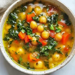 - 2 cans chickpeas, drained and rinsed - 1 medium onion, finely chopped - 2 cloves garlic, minced - 2 medium carrots, diced - 2 celery stalks, diced - 1 can (14 oz) diced tomatoes - 4 cups vegetable broth - 1 teaspoon dried oregano - 1 teaspoon dried thyme - 1 teaspoon smoked paprika - 2 cups kale, shredded - 2 tablespoons olive oil - Salt and pepper to taste Chickpeas are the star of this soup. They add protein and texture. I love using canned chickpeas for quick meals. Just rinse them before adding to the pot. Next, the vegetables bring a lot of flavor. Onions and garlic create a rich base. Carrots and celery add sweetness and crunch. The shredded kale gives a fresh, vibrant touch. For seasoning, dried oregano and thyme infuse the soup with herbal notes. Smoked paprika adds a warm, smoky flavor that is so inviting. The vegetable broth is your liquid gold. It ties all the flavors together. - Fresh parsley, chopped (for garnish) - Olive oil Garnishing is key for a beautiful soup. Fresh parsley not only looks great but adds a fresh kick. A drizzle of olive oil on top enhances the taste and makes it shine. - Large pot - Cutting board - Knife You need a few basic tools. A large pot helps cook everything evenly. A cutting board and knife are essential for chopping. Keep your workspace organized to make cooking easy and fun. {{ingredient_image_1}} To start, you want a big pot. Heat two tablespoons of olive oil over medium heat. Add one finely chopped onion to the pot. Sauté the onion for about 3-4 minutes. You want it to be soft and translucent. Next, add two minced garlic cloves. Cook the garlic for one minute until it smells nice. Now it's time to add the veggies. Chop two medium carrots and two celery stalks. Add these to the pot. Cook the carrots and celery for about 5-6 minutes. Stir them often, so they soften up nicely. After the veggies are soft, it’s time to add the fun stuff! Open a can of diced tomatoes (14 oz) and pour it in. Next, add two cans of chickpeas that you drained and rinsed. This gives your soup texture and protein. Now, pour in four cups of vegetable broth. Don’t forget the seasonings! Stir in one teaspoon of dried oregano, one teaspoon of dried thyme, and one teaspoon of smoked paprika. This mix adds a great flavor. Bring the soup to a gentle boil. Once it bubbles, reduce the heat to simmer. Let it cook for about 20-25 minutes. This helps all the flavors mix well. After that time, add two cups of shredded kale. Cook for another five minutes until the kale is tender. Finally, season with salt and pepper to taste. Your Tuscan Chickpea Soup is now ready to serve. Enjoy the warmth and flavors in every spoonful! - Best sautéing methods for flavor enhancement: Start with medium heat. Heat olive oil in a large pot. Add chopped onion and sauté for 3-4 minutes. This softens the onion and brings out its sweetness. Next, add minced garlic and cook for one more minute. This step adds a wonderful aroma to your soup. - Tips for achieving the perfect soup consistency: To get a thick soup, let it simmer longer. The longer it simmers, the more the flavors mix. If you prefer a thinner soup, add extra vegetable broth as you cook. Adjust the liquid until it feels just right. - Optional ingredients for added depth: You can add diced bell peppers or zucchini to the mix for extra texture. A splash of lemon juice brightens the flavors too. If you like heat, add a pinch of red pepper flakes. - How to adjust spices according to preference: Start with the recommended spices, then taste your soup. If you want more flavor, add a bit more oregano or thyme. If you love smoky flavors, increase the smoked paprika just a little. - Serving suggestions for a restaurant-style look: Ladle the soup into rustic bowls. Drizzle a little extra olive oil on top. Add a sprig of fresh parsley for color. This simple touch makes your dish look elegant. - Pairing with sides like crusty bread: Serve your soup with a slice of warm, crusty bread. The bread is perfect for dipping. It adds a satisfying crunch to each bite. You can even offer a side salad for a complete meal. Pro Tips Fresh Ingredients: Using fresh vegetables and herbs can significantly enhance the flavor of your soup. Opt for seasonal produce whenever possible. Texture Variation: For a creamier consistency, consider blending half of the soup and then mixing it back in with the whole chickpeas and vegetables. Customize Your Spices: Feel free to adjust the spices according to your taste. A pinch of red pepper flakes can add a nice heat if desired. Storage Tips: This soup keeps well in the fridge for up to 3 days. Reheat gently on the stove and add a splash of water or broth if it thickens too much. {{image_2}} If you want to switch things up, feel free to use other legumes instead of chickpeas. White beans or lentils can add a new twist. They cook well and blend nicely with the soup's texture. You can also swap in different vegetables based on what’s in season. Try using zucchini in summer or sweet potatoes in fall. Seasonal veggies add a fresh taste and keep your soup exciting. This soup is already vegan and gluten-free, making it great for various diets. To make it low-sodium, use low-sodium vegetable broth. You can also cut back on salt while cooking. Taste as you go, and adjust to your liking. Incorporating traditional Italian ingredients can elevate your soup. Add a splash of balsamic vinegar for depth. You could also sprinkle in some grated Parmesan cheese for creaminess. To give it a Mediterranean twist, consider adding olives or artichokes. These ingredients will add a burst of flavor and make the soup unique. Enjoy exploring these options! To store your leftover Tuscan chickpea soup, let it cool first. Place it in an airtight container and refrigerate. This soup lasts in the fridge for about 3 to 5 days. Make sure to check for any off smells before eating. For long-term storage, you can freeze the soup. Use a freezer-safe container or bag. Leave some space at the top, as soup expands when frozen. It can stay fresh in the freezer for up to 3 months. When you are ready to eat, thaw it in the fridge overnight. Reheat it on the stove over low heat, stirring often to keep the flavor intact. You can get creative with leftover soup. Try adding cooked pasta or grains for a heartier meal. You can also blend it into a smooth puree for a different texture. Another idea is to serve it as a sauce over roasted vegetables or grilled chicken. Each option adds a twist to your original recipe! To make Tuscan Chickpea Soup vegetarian, choose vegetable broth instead of chicken broth. Most canned chickpeas are already vegetarian. The other veggies, like onion, garlic, carrots, and celery, are also plant-based. You can add more vegetables if you like. Spinach, zucchini, or bell peppers work well. Just chop them up and toss them in. This soup is tasty and filling, making it great for a meatless meal. Yes, you can use dried chickpeas! Start by soaking them overnight in water. This step helps them cook faster. The next day, drain the chickpeas and rinse them. Then, cook them in a pot of boiling water for about 1 to 1.5 hours until they are tender. Once done, you can follow the recipe as usual. Just add the cooked chickpeas in place of canned ones. They will add a lovely texture and flavor to the soup. Absolutely! Tuscan Chickpea Soup is simple to prepare. It takes about 15 minutes to prep and 45 minutes to cook. You will spend most of the time letting the soup simmer. The steps are clear and easy to follow. You sauté veggies, mix in the broth, and let it simmer. If you can chop and stir, you can make this soup! Enjoy it with crusty bread for a full meal. This blog post explored making Tuscan Chickpea Soup, covering ingredients, tips, variations, and storage. You learned about key components like chickpeas, fresh veggies, and tasty seasonings. I shared methods to enhance flavors and serve soup beautifully. Remember, you can customize recipes to suit your preferences and dietary needs. Try different ingredients or unique garnishes for a personal touch. Enjoy this hearty soup that warms you up and delights your taste buds!