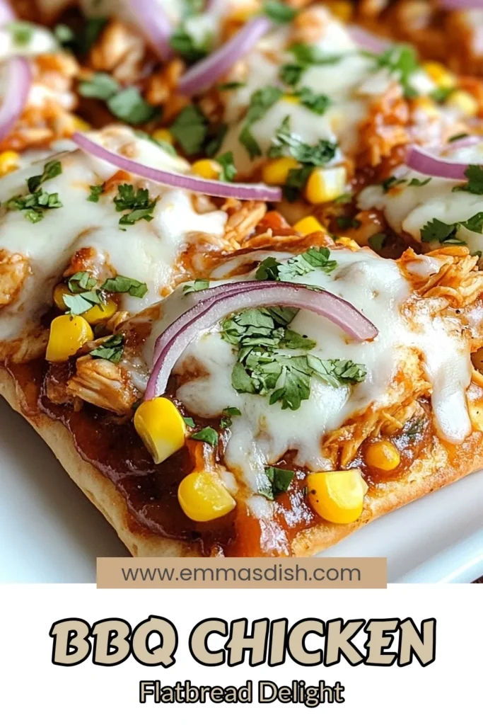 Indulge in this delicious BBQ chicken flatbread pizza, where flavor meets simplicity in this easy flatbread pizza recipe. Using shredded chicken and rich BBQ sauce, this quick BBQ pizza is perfect for busy weeknights. Homemade pizza with BBQ sauce has never been easier! Bring family together with this mouthwatering dish. Save this recipe for your next pizza night! #BBQChickenFlatbreadPizza #EasyPizzaRecipe #ShreddedChickenPizza #QuickBBQPizza