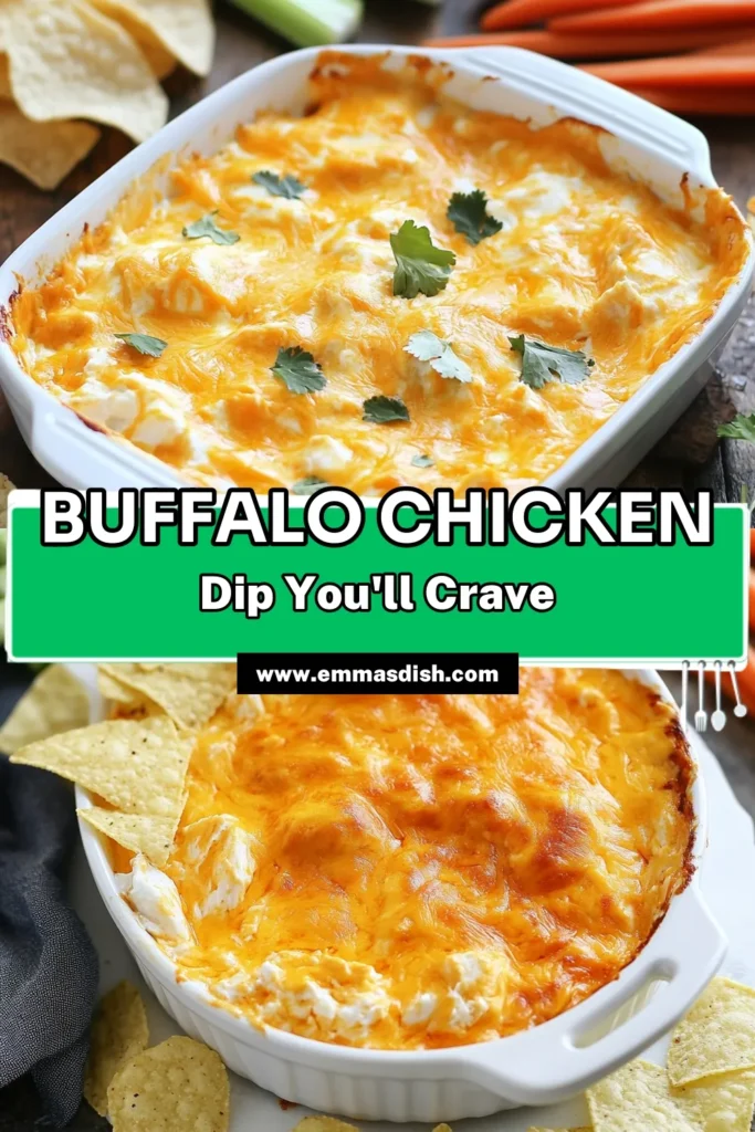 Looking for the ultimate party dip? Try this easy Buffalo chicken dip! This creamy buffalo dip recipe combines just five ingredients for a messy, delicious crowd-pleaser. Perfect as a baked chicken dip, it’s great for any gathering. Wow your friends and family with this cheesy delight that's ready in just 35 minutes. Don't miss out on the flavor—save this recipe now! #BuffaloChickenDip #PartyDipRecipes #EasyBuffaloChickenDip #CreamyBuffaloDipRecipe