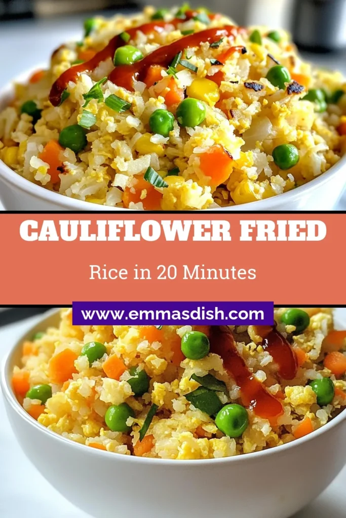 Looking for a delicious yet healthy meal? Try this easy cauliflower fried rice recipe! It's a flavorful low-carb fried rice option that’s perfect for anyone wanting gluten-free fried rice packed with nutrients. This healthy cauliflower recipe is quick to make, featuring fresh veggies and protein. Enjoy a satisfying meal in just 20 minutes! Save this recipe for your next cooking adventure! #CauliflowerFriedRice #LowCarbFriedRice #GlutenFreeFriedRice #HealthyRecipes