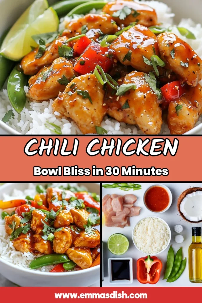 Discover the delicious blend of flavors in these Sweet Chili Chicken Bowls with Coconut Lime! This easy chicken rice bowl features tender chicken glazed in sweet chili sauce, served on a bed of jasmine rice cooked with creamy coconut milk. Perfect for a healthy dinner, this Coconut Lime Chicken Recipe will satisfy your cravings. Try this quick recipe for a memorable meal! Save this for your next dinner inspiration! #SweetChiliChickenBowls #HealthyDinnerRecipes #EasyChickenRiceBowl #JasmineRiceWithCoconutMilk